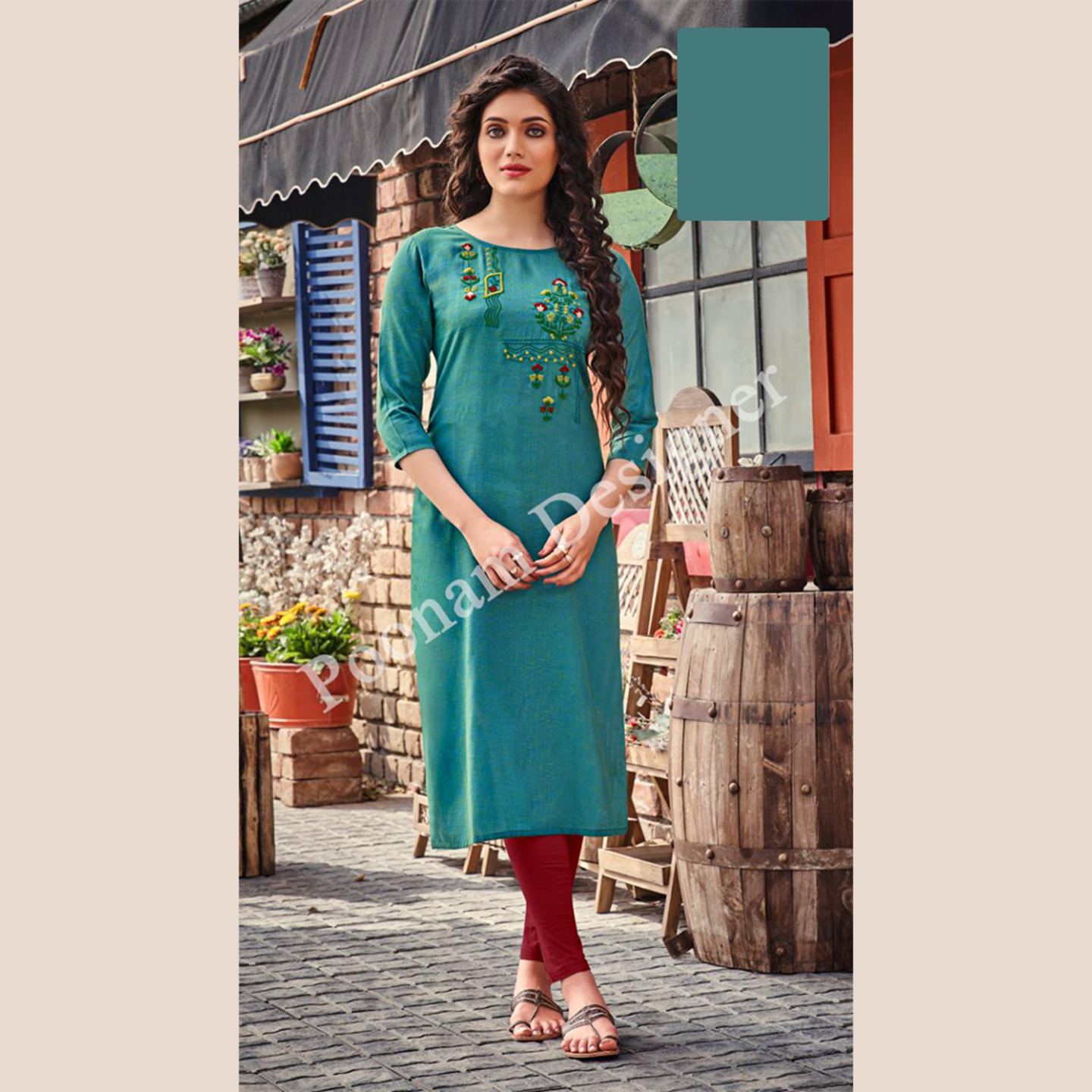 Talk By Fashion Women Ocean blue Color Soft Cotton Straight Kurti