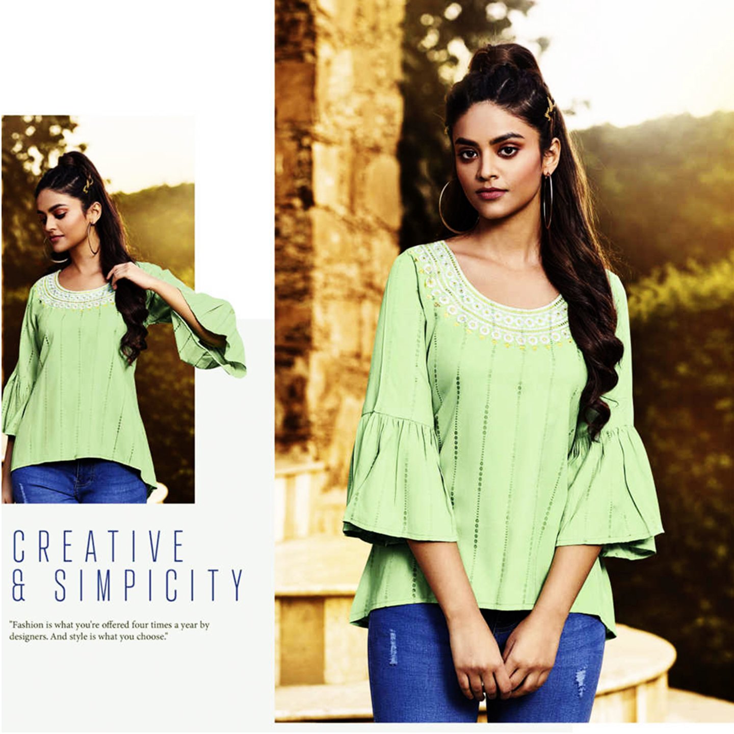 Women Light Pastel Green Embroidered Short Top