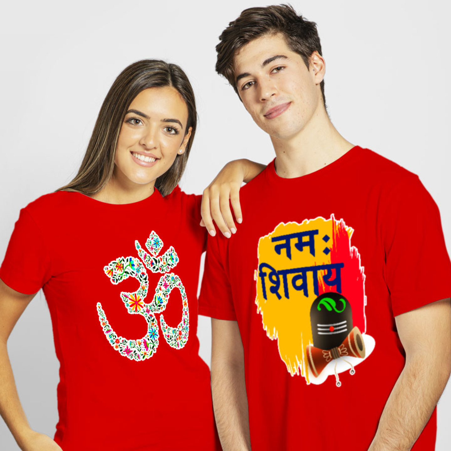 Talk By Fashion Om Spiritual Couple T shirt Red