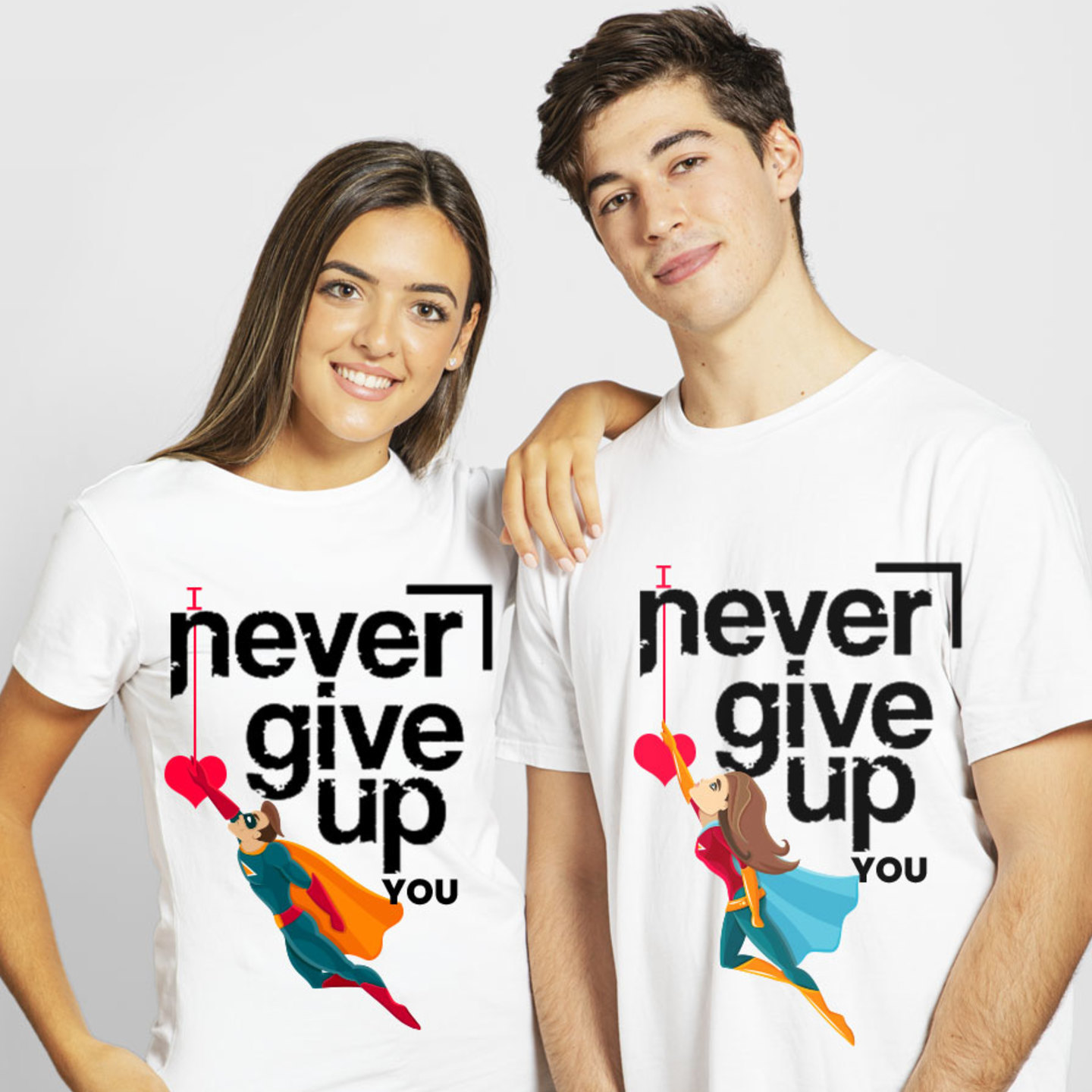 Talk By Fashion Never Give-up Couple T shirt White