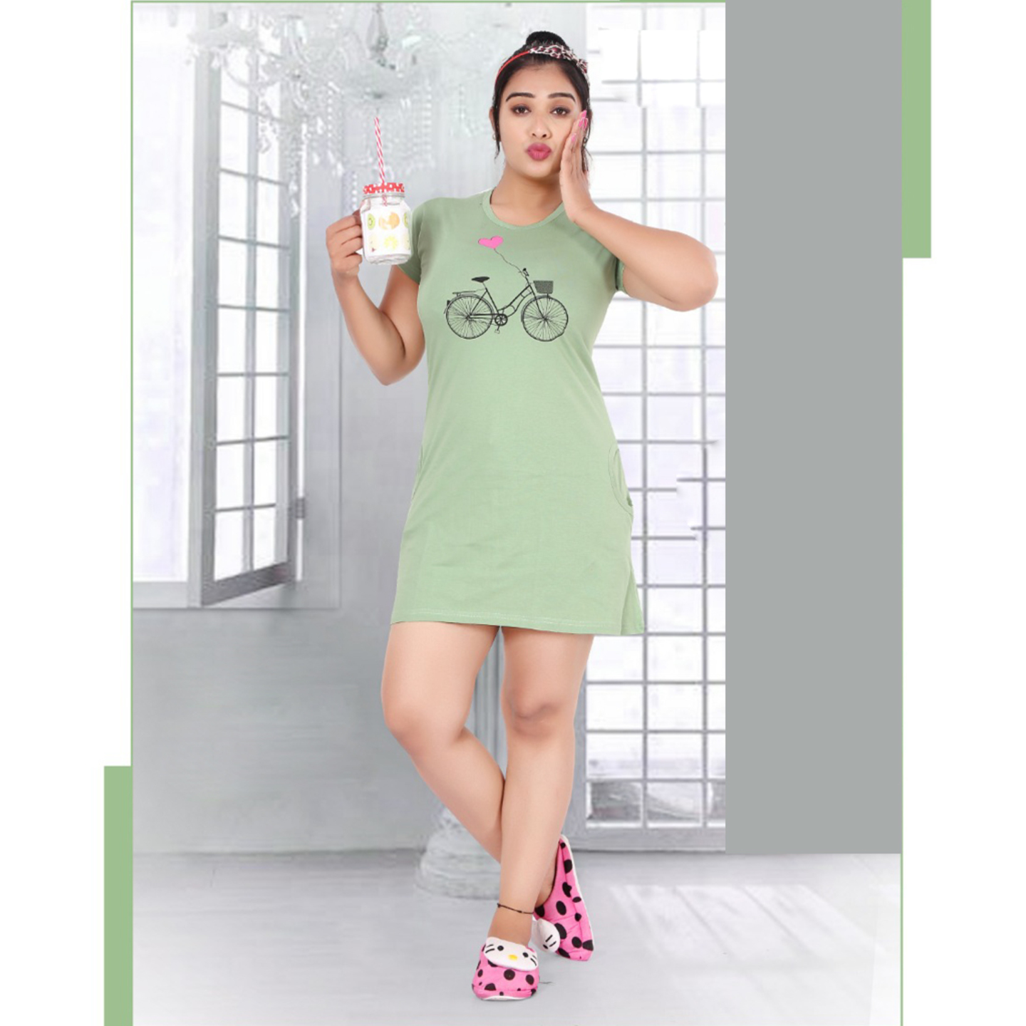 Talk By Fashion Women Round Neck Printed Long Tees with Pocket