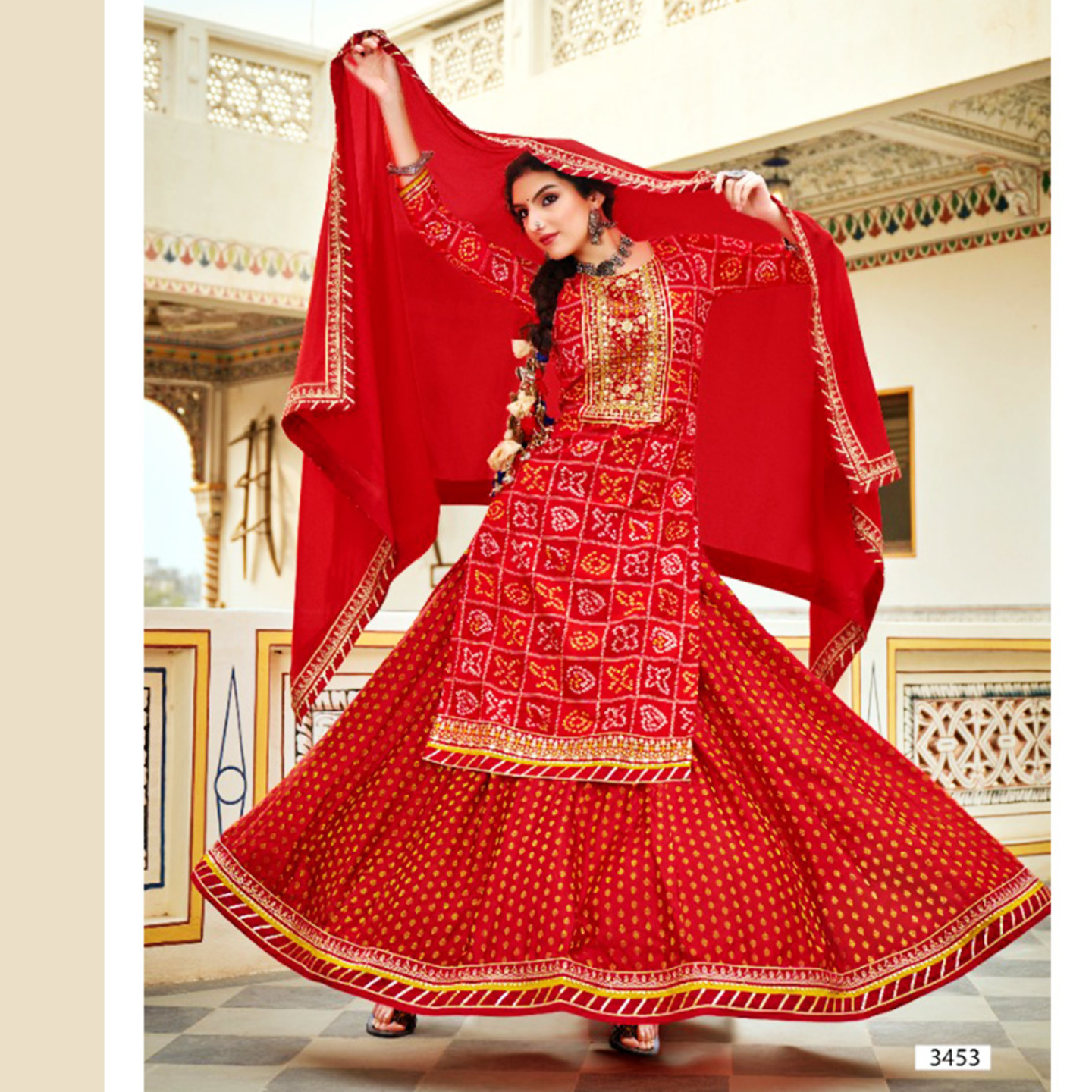 Talk By Fashion Women Bandhani Embroidered Kurta Skirt with Dupatta Set