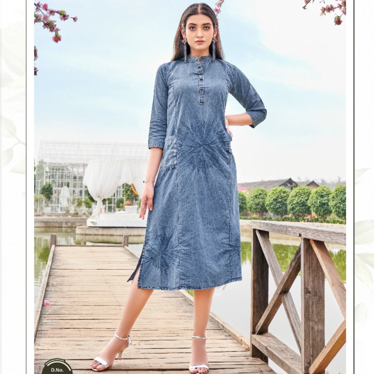 TALK BY FASHION Women Cotton Denim Blue Long Midi Dress