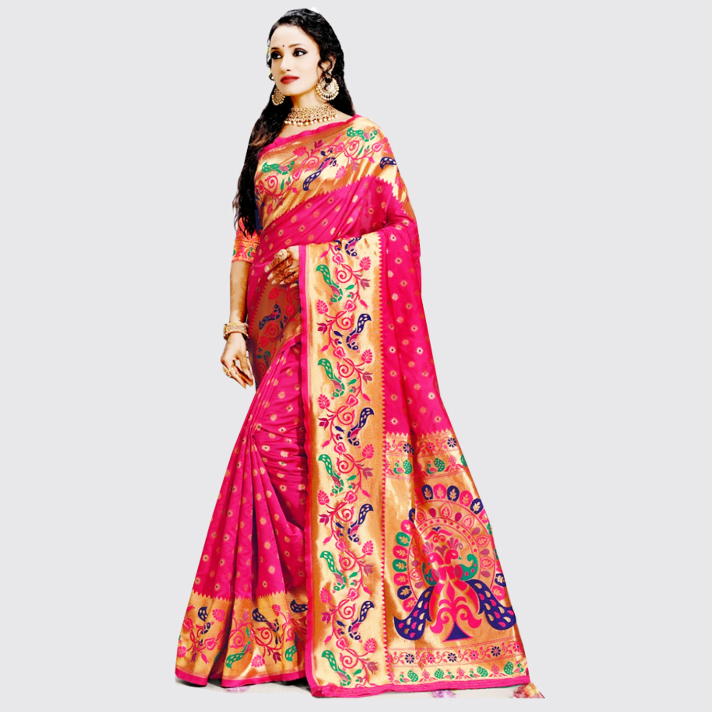 Talk By Fashion Women Cotton Silk Banarsi Saree Dark Pink
