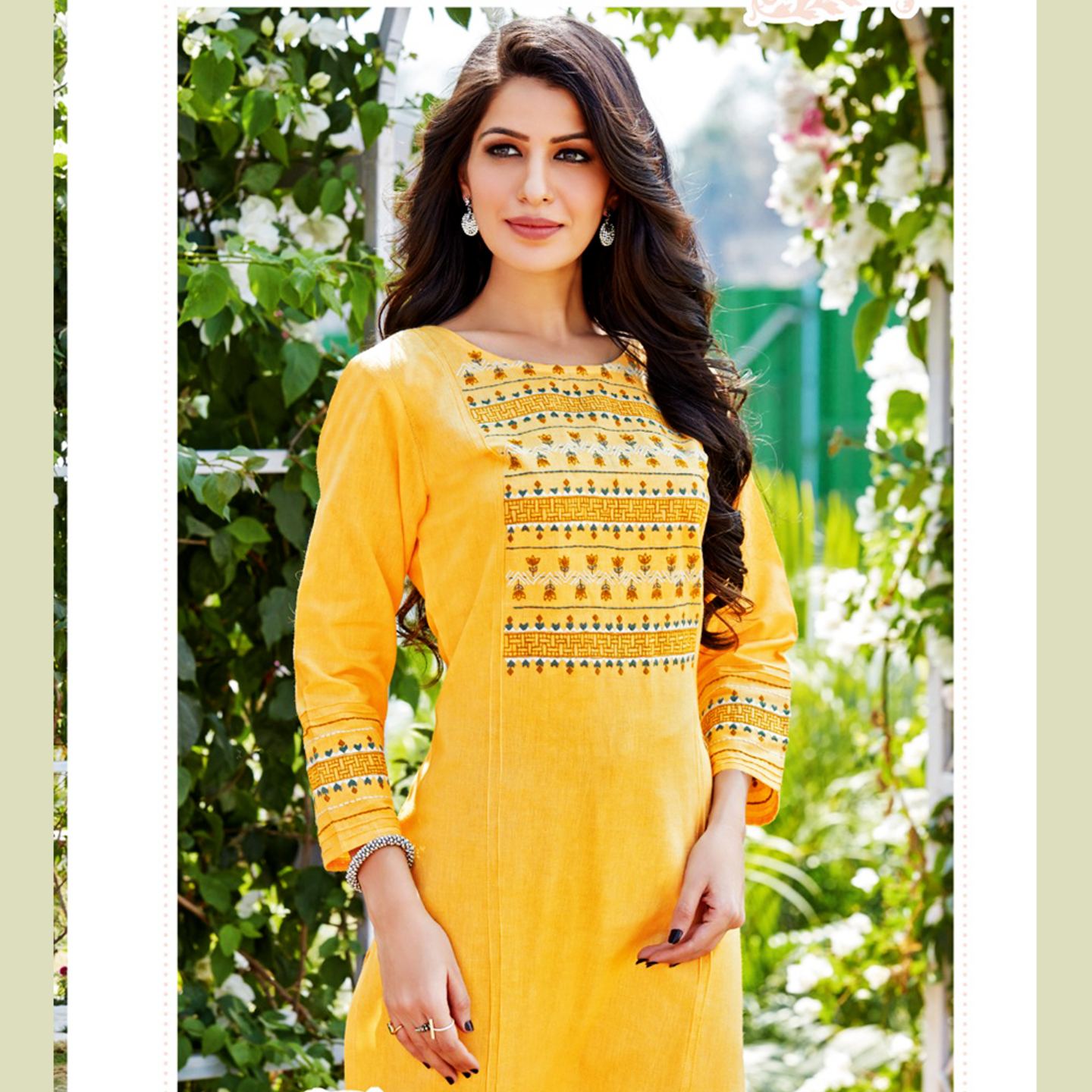 Ladies Flavour Women Yellow Color Embroidered Straight Kurta with Pants