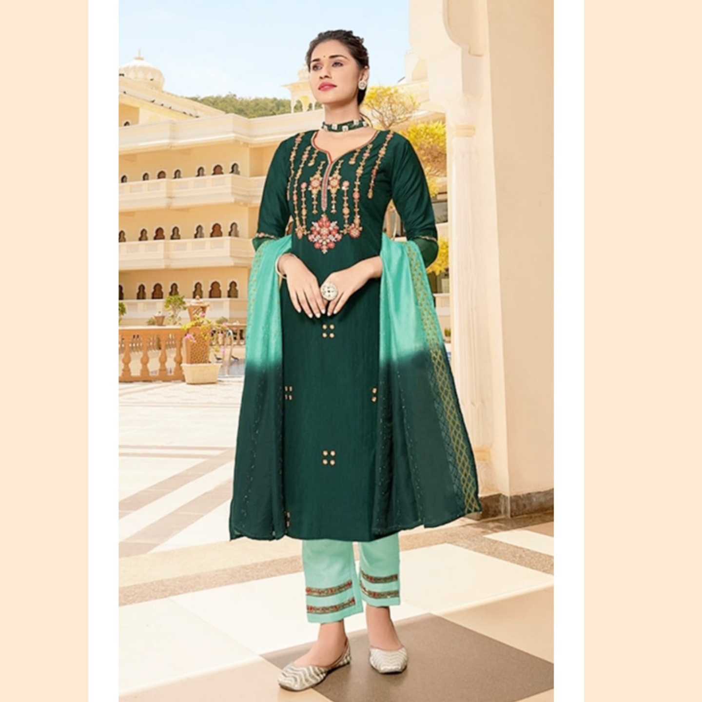 Talk By Fashion Women Embroidered Silk Kurta with Pants & Dupatta