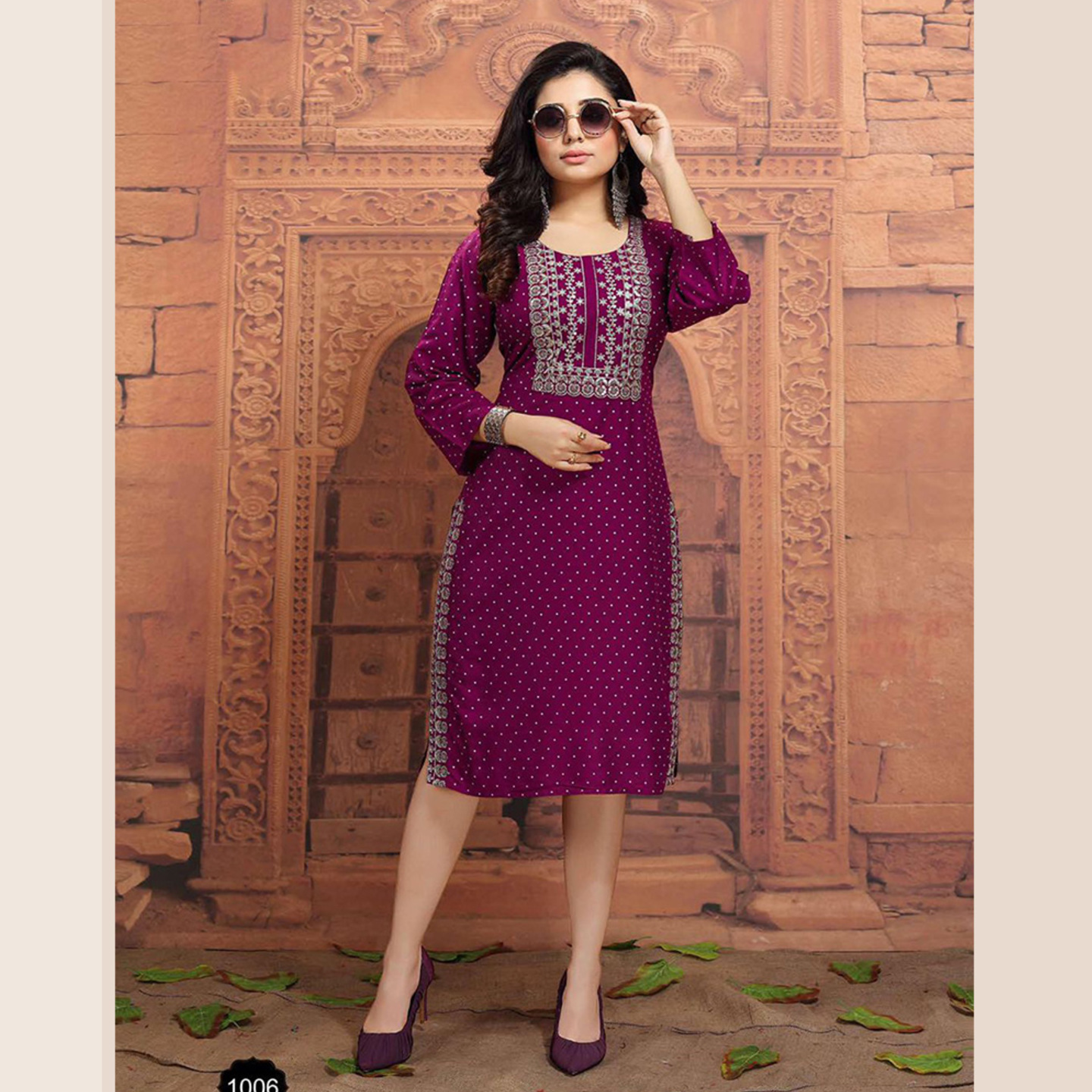 Talk By Fashion Women Dark Magenta Color Embroidered Straight Kurti