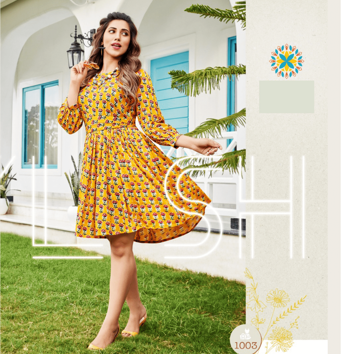 Liva Fashion Women Floral Print Fancy Tunic Dress Light Yellow