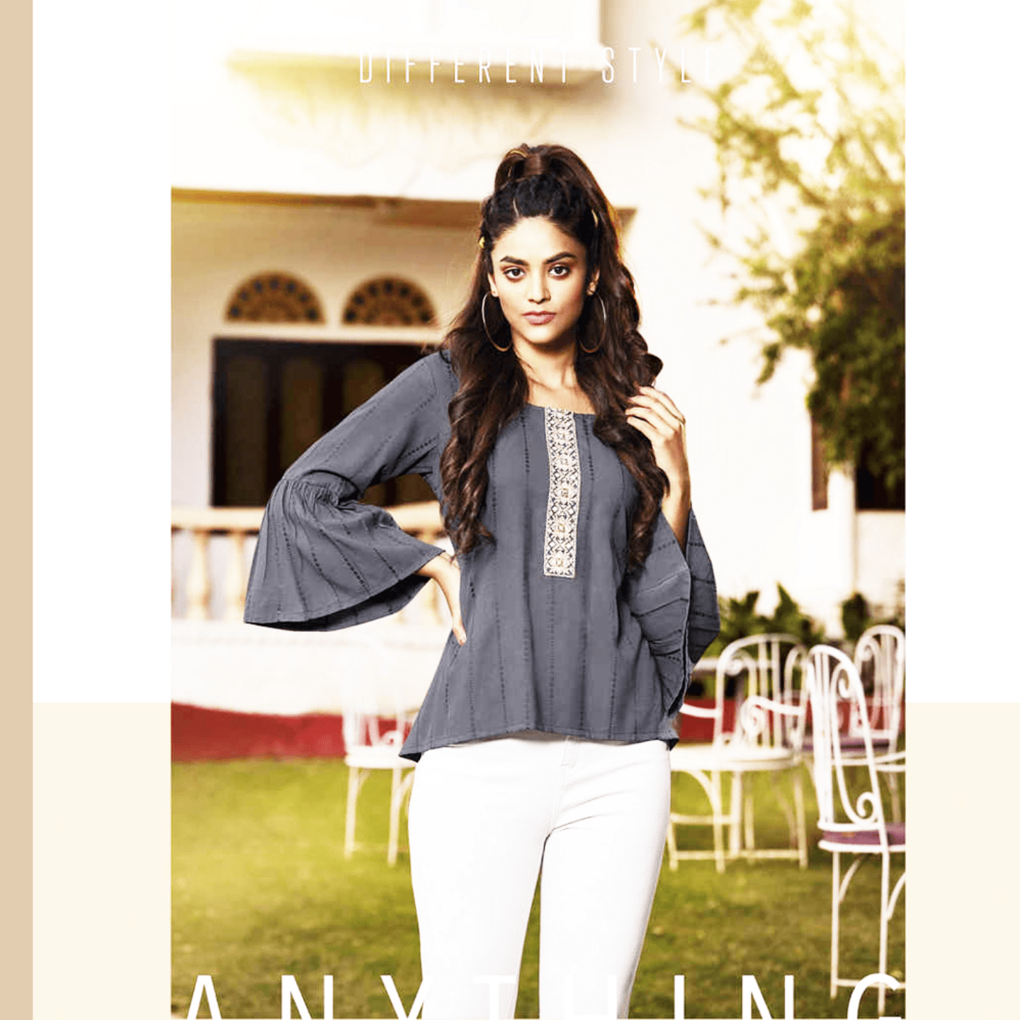 TALK BY Fashion Women Solid Fancy Top Dark Gray Color