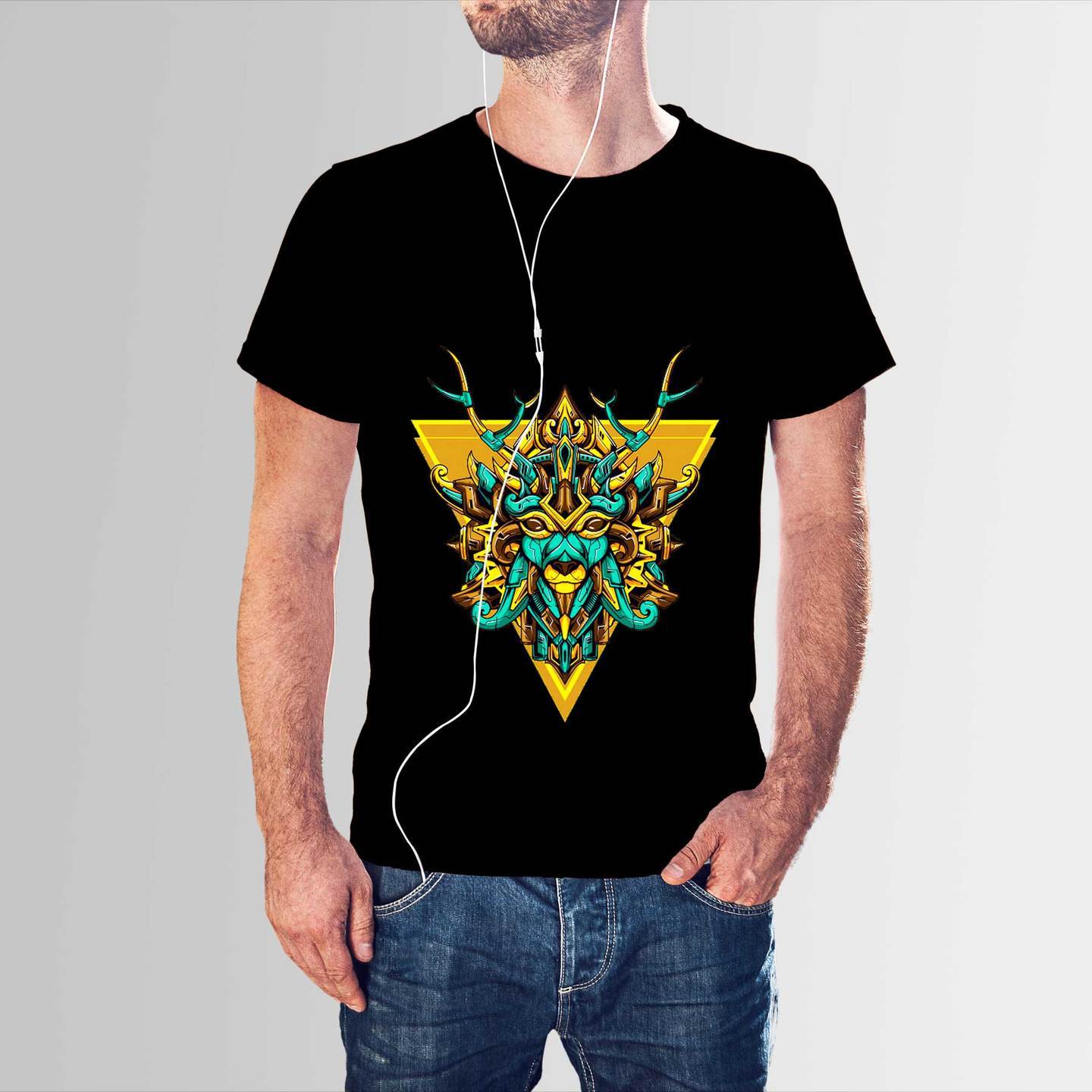Talk By Fashion Artistic DEER designer T-shirt for Men Black