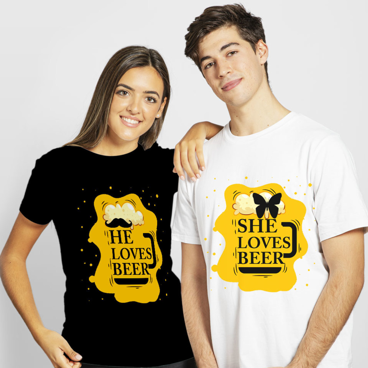 Talk By Fashion Loves Beer Couple T shirt Black