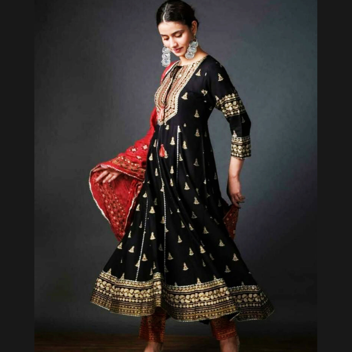 Talk By Fashion Embroidered Heavy Gold Print Anarkali Suit Set