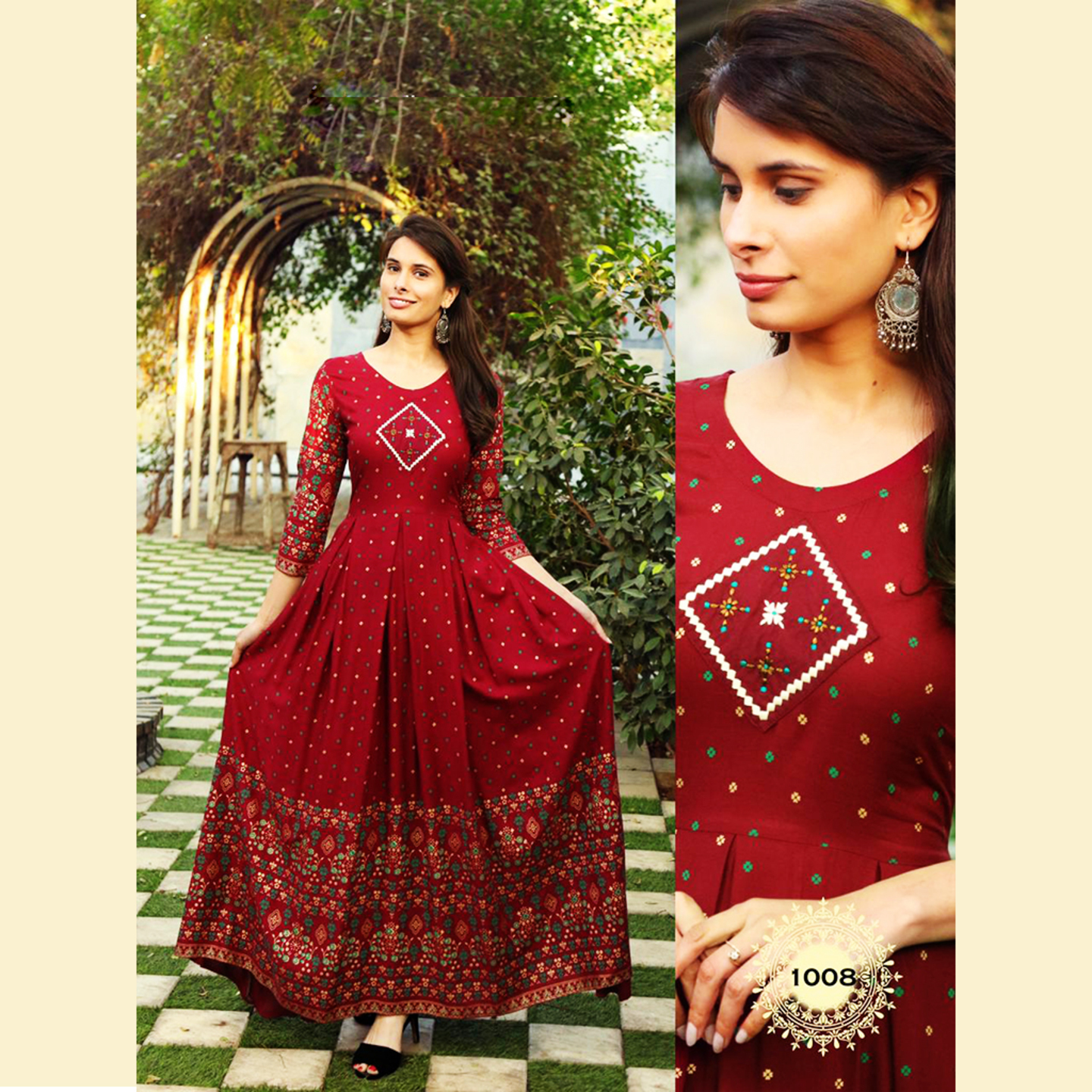 Talk By Fashion Heavy Gold Printed Flared Ethnic Wear Gown Kurti