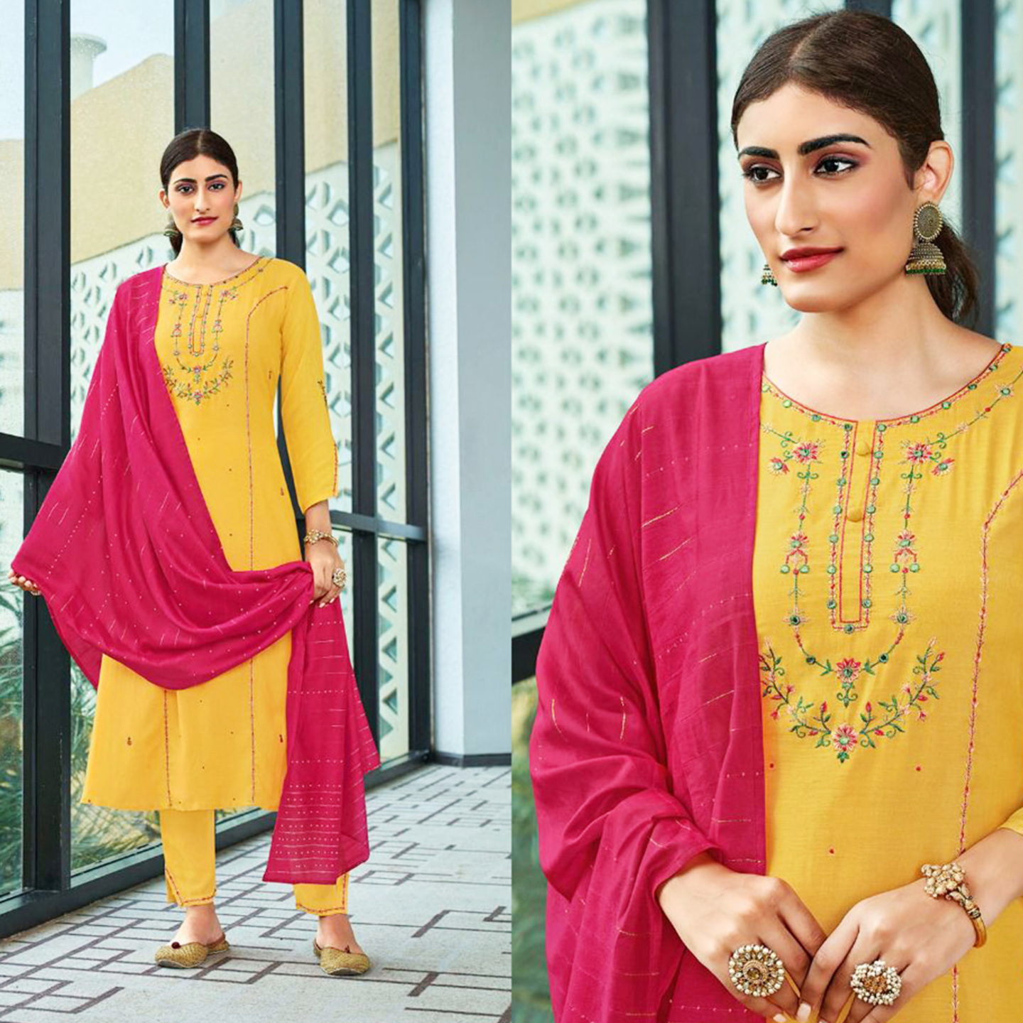 Talk By Fashion Women Pure Muslin Embroidered A-line Kurta with Pants & Dupatta