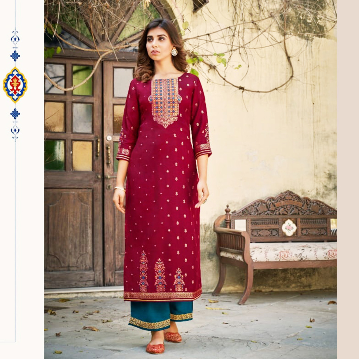 Talk By Fashion Women Banarasi Jacquard Kurta and Palazzo Set