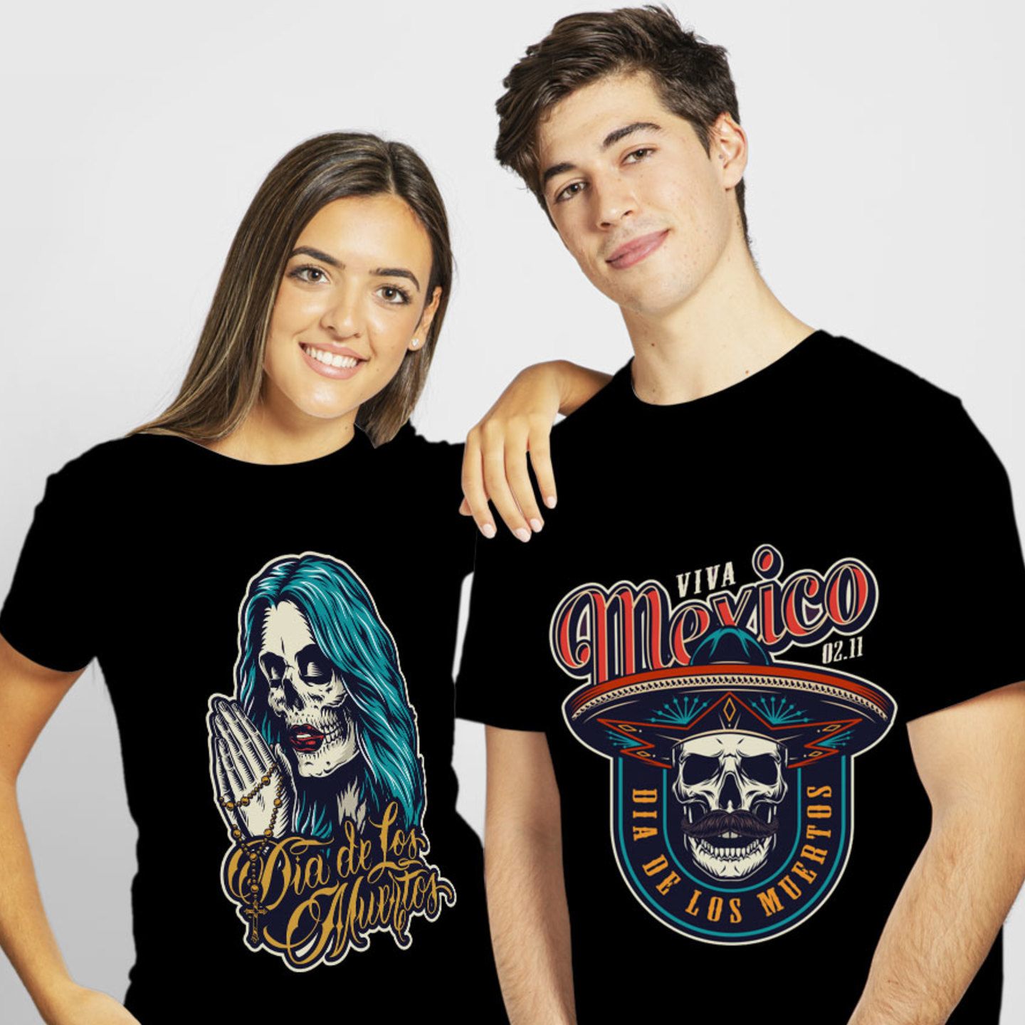 Talk By Fashion Mexican Celebration Couple T shirt Black