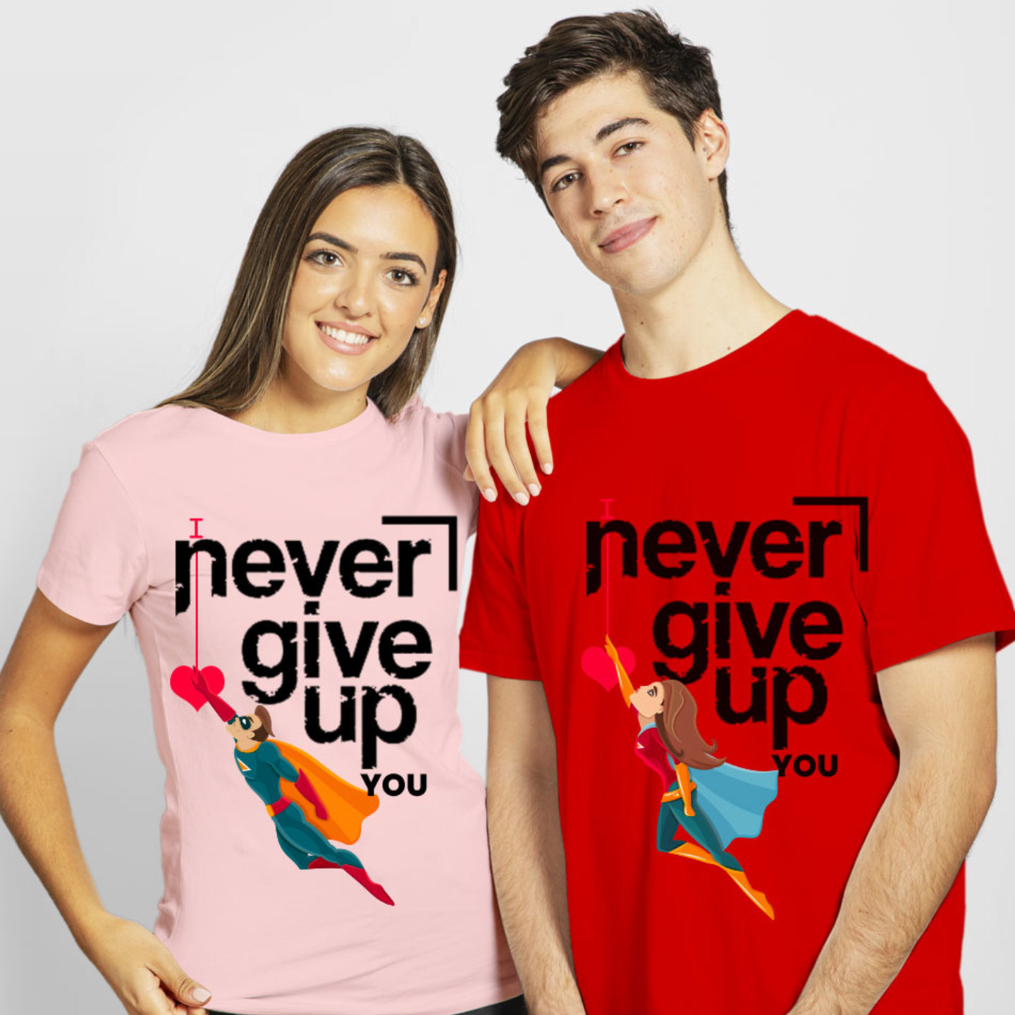 Talk By Fashion Never Give-up Couple T shirt Pink n Red