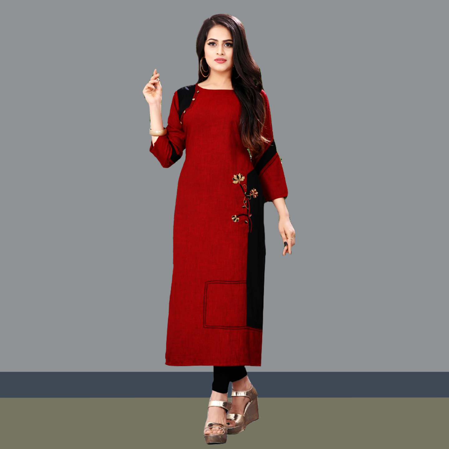 Talk By Fashion Women Heavy Soft Cotton Embroidered Kurti Maroon