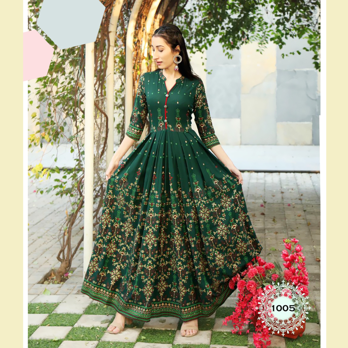 Talk By Fashion Heavy Gold Printed Flared Ethnic Wear Gown Dress
