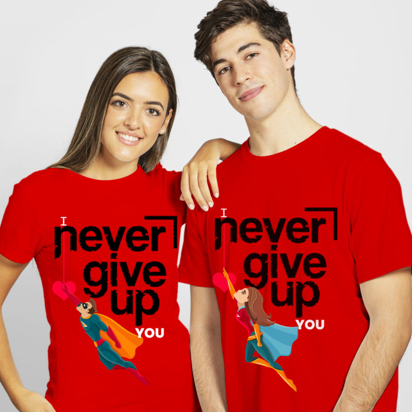 Talk By Fashion Never Give-up Couple T shirt Red