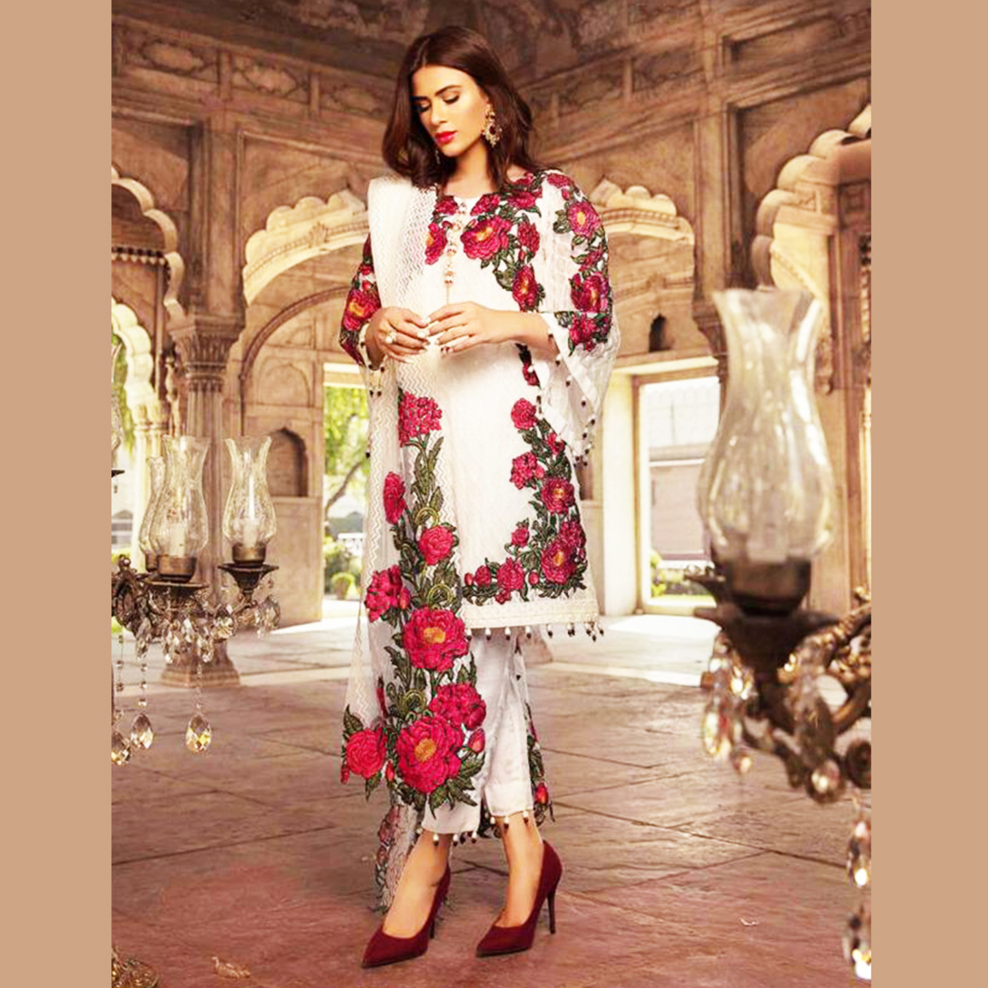 Rinaz Heavy Embroidered White Color Georgette Silk Dress Material