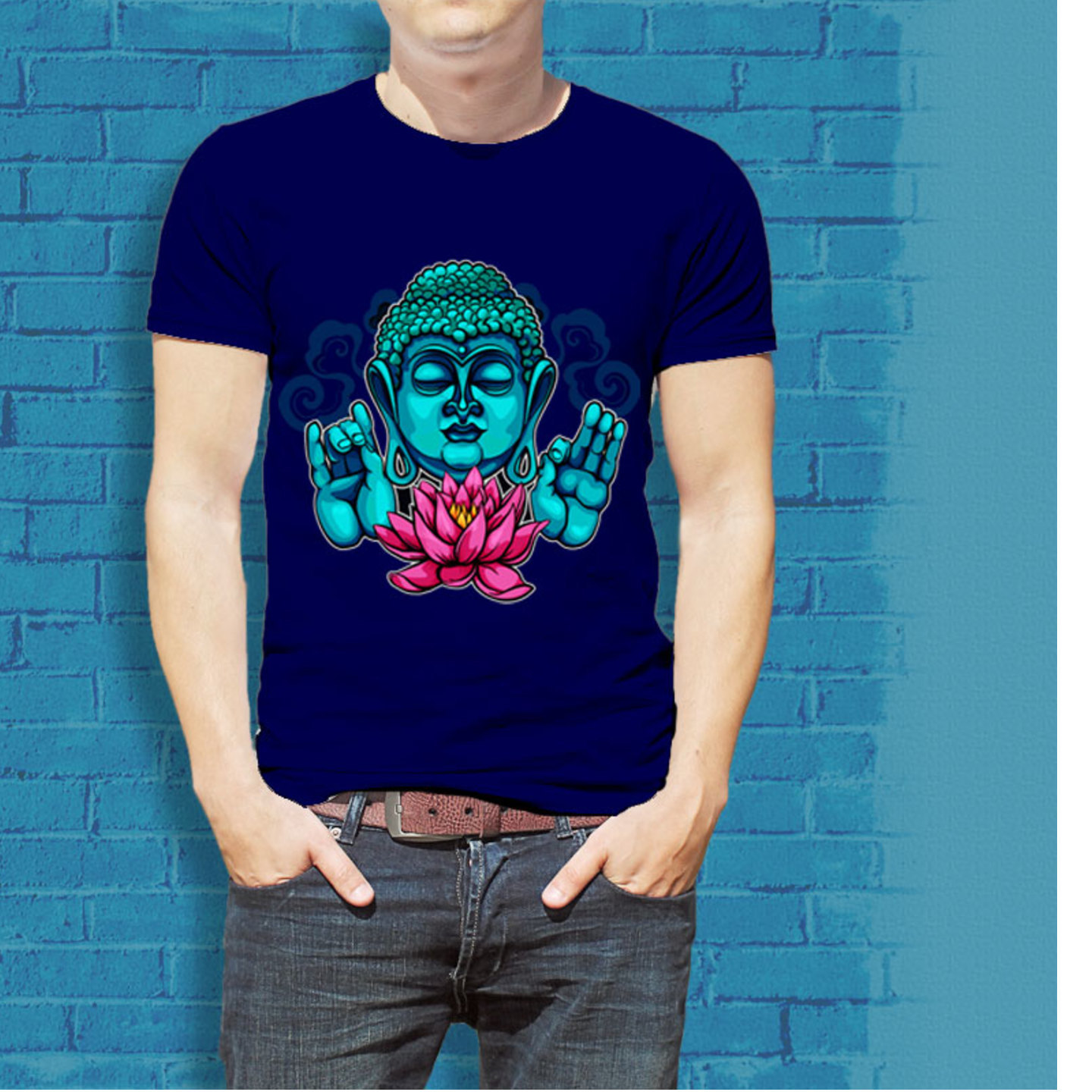 Talk By Fashion Blue Buddha Blessings T-shirt for Men
