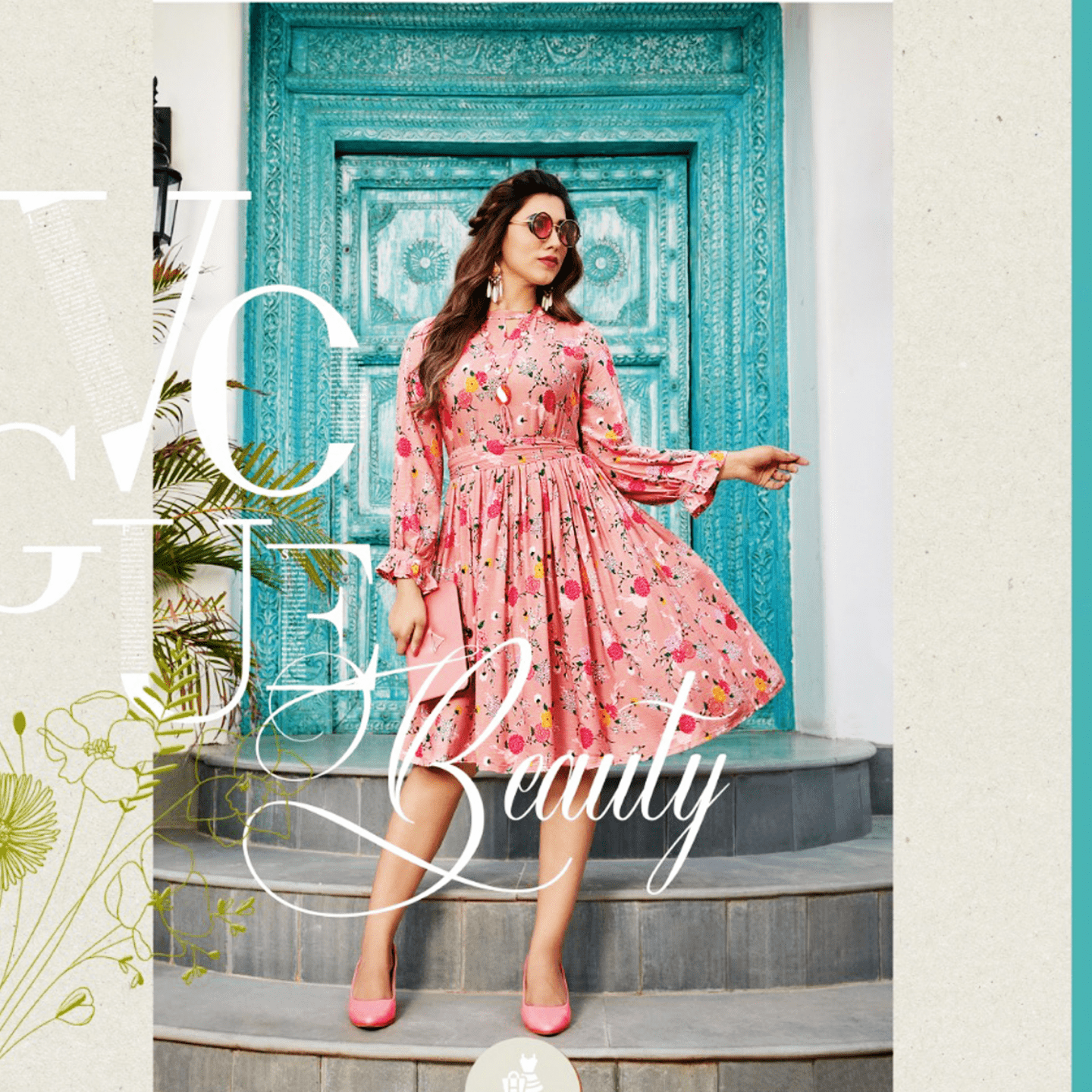 Liva Fashion Women Floral Print Fancy Tunic Dress Light Baby Pink