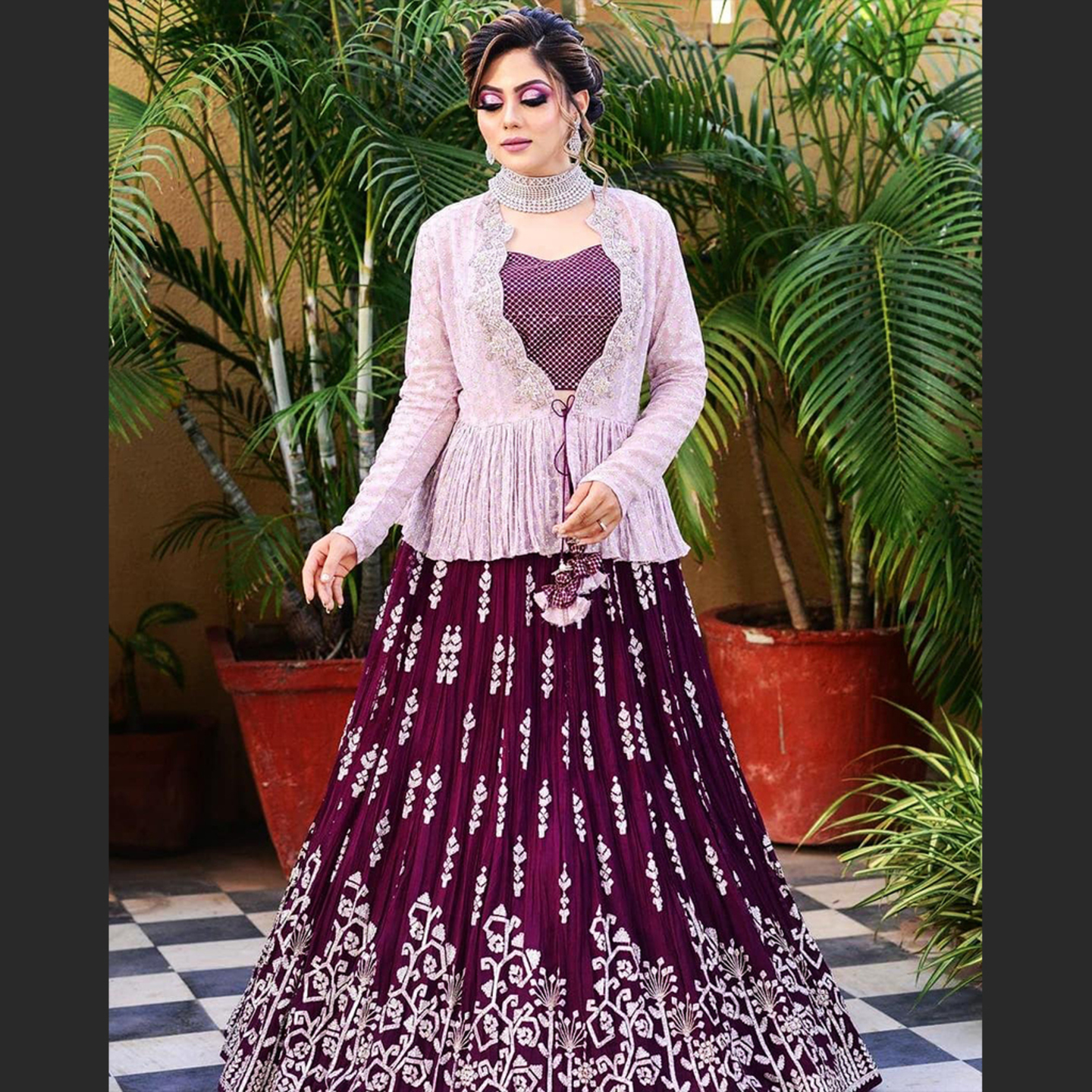 Talk By Fashion Women Embroidered Indo-Western Semi-stiched Lehenga Set