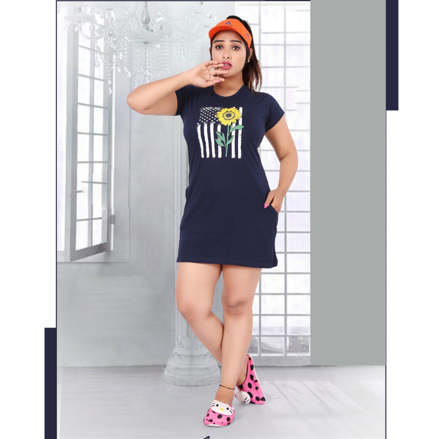 Talk By Fashion Women Round Neck Printed Long Tees with Pocket