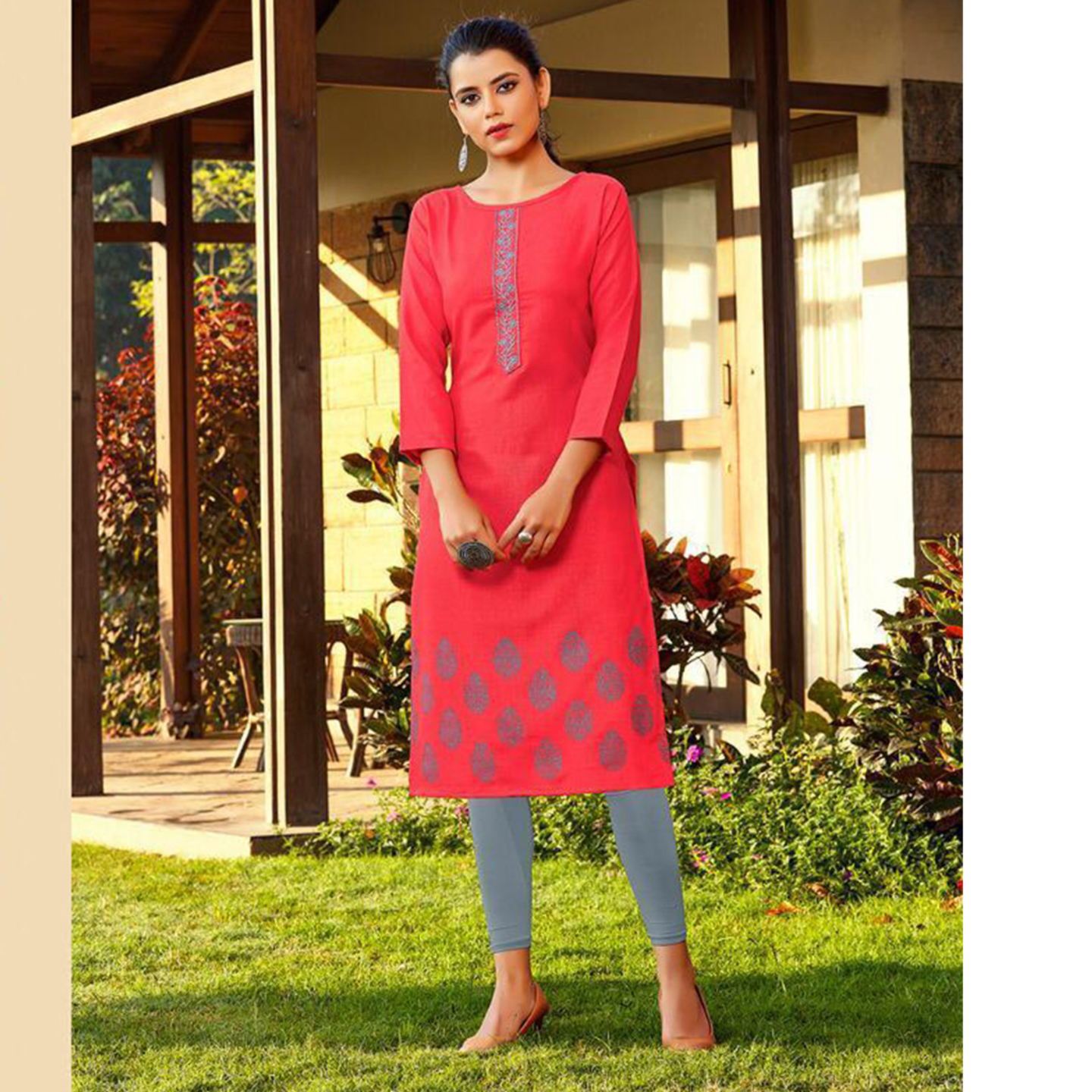 Talk By Fashion Embroidered Straight Kurti with Mask