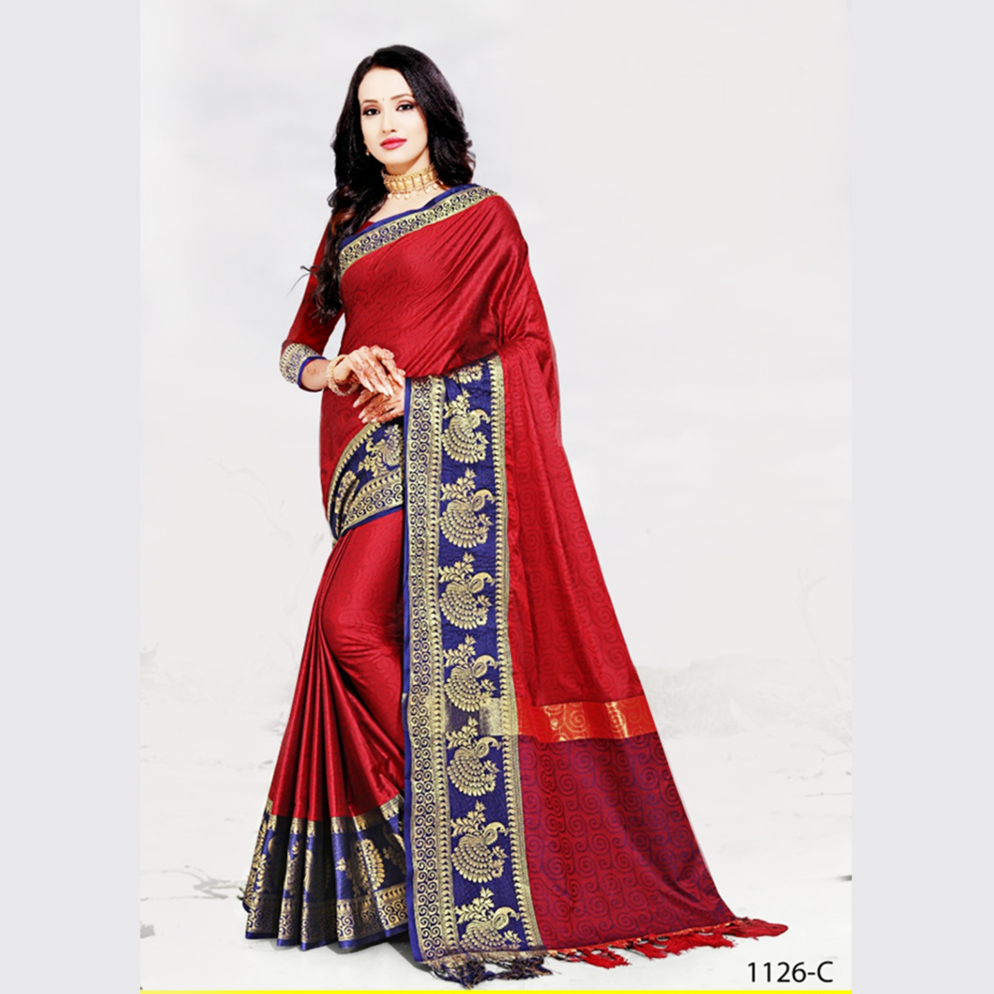 Talk By Fashion Women Cotton Silk Banarasi Saree Dark Maroon