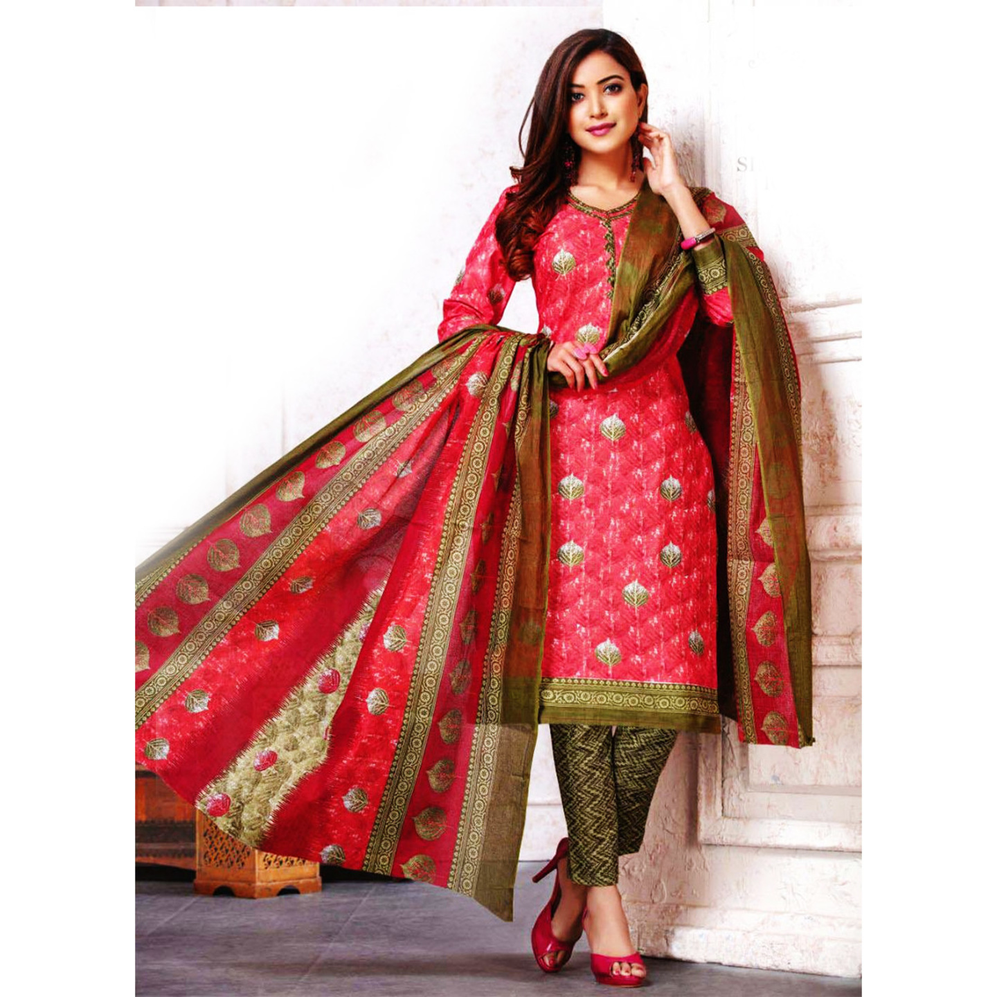 Talk By Fashion Women Cotton Soft Printed Dress Material Strawberry Red