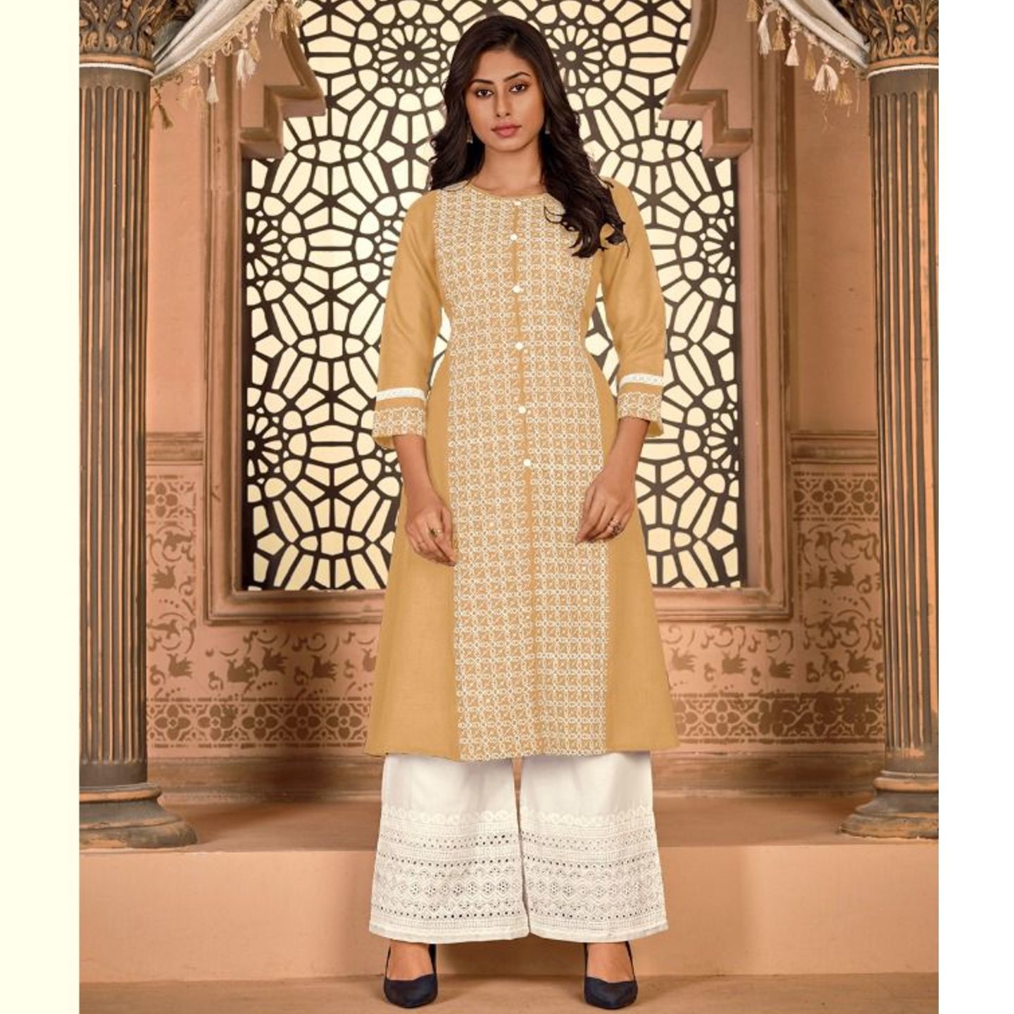 Talk By Fashion Women Front Slit Embroidered Maroon Kurta with Palazzo