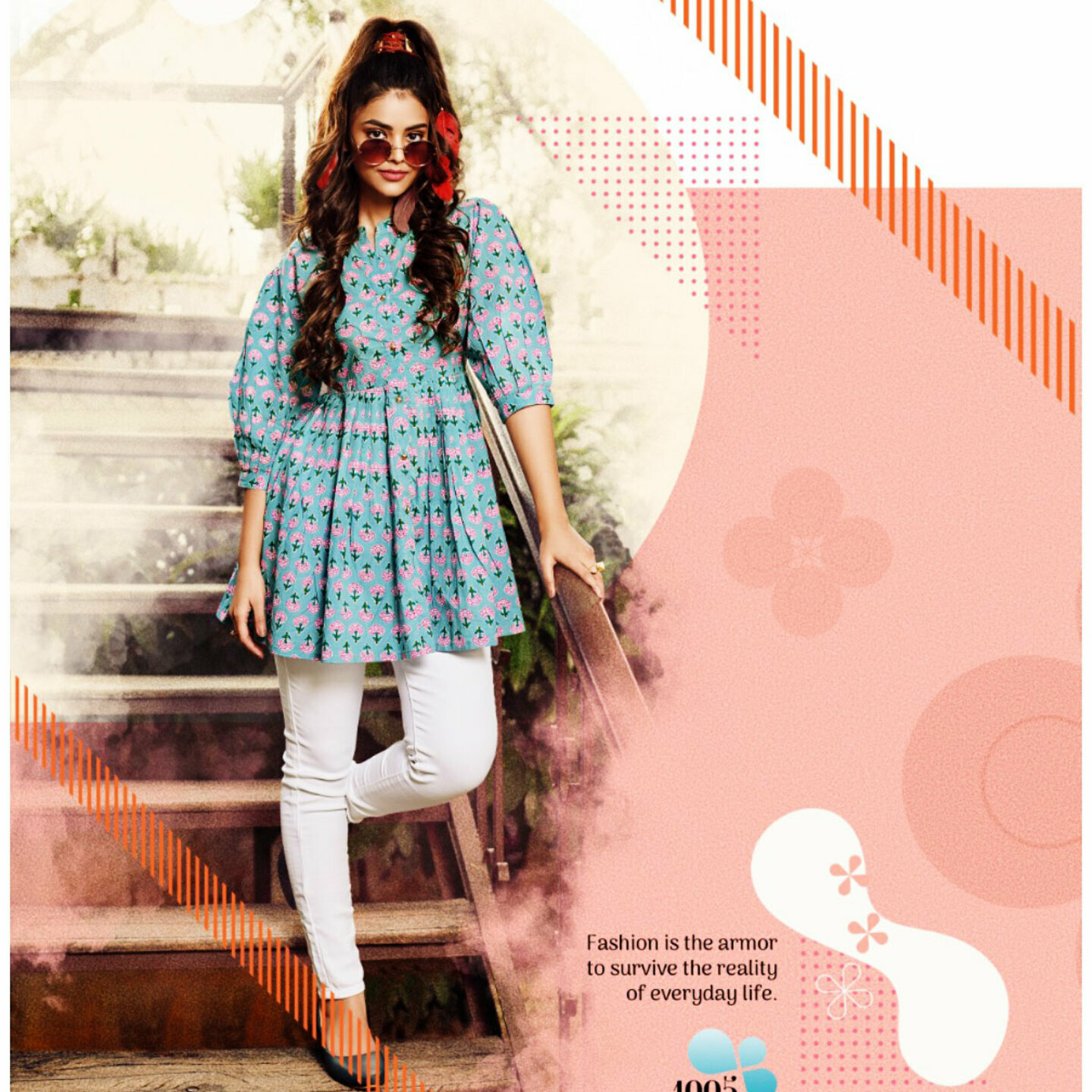 TALK BY Fashion Women Printed Casual Top Light Blue Color