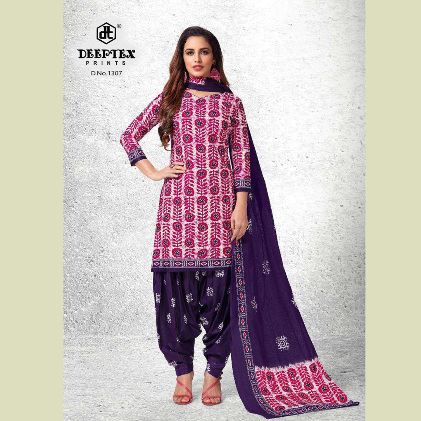 Deeptex Women Pink & Blue Color Batik Print Unstitched Dress Material