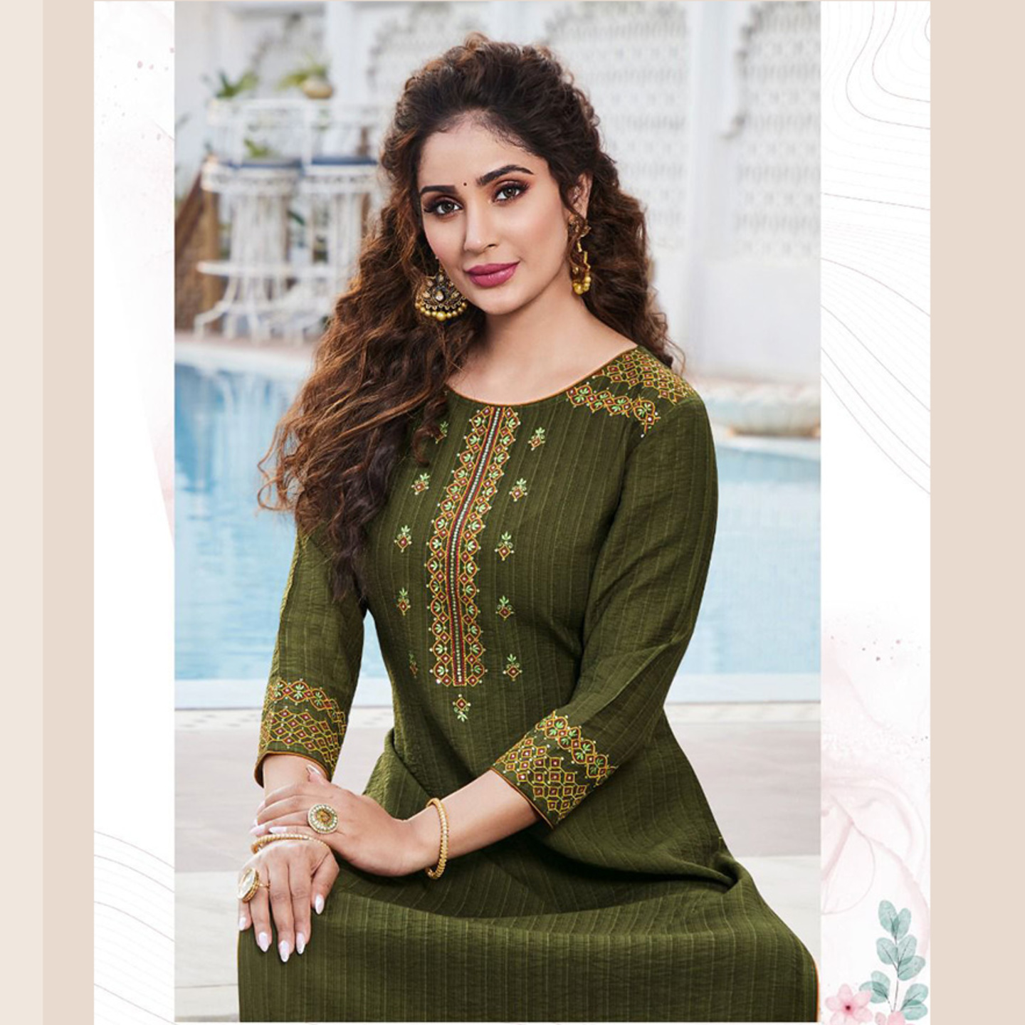 Women Dark Green Color Embroidered Pure Viscose Kurta