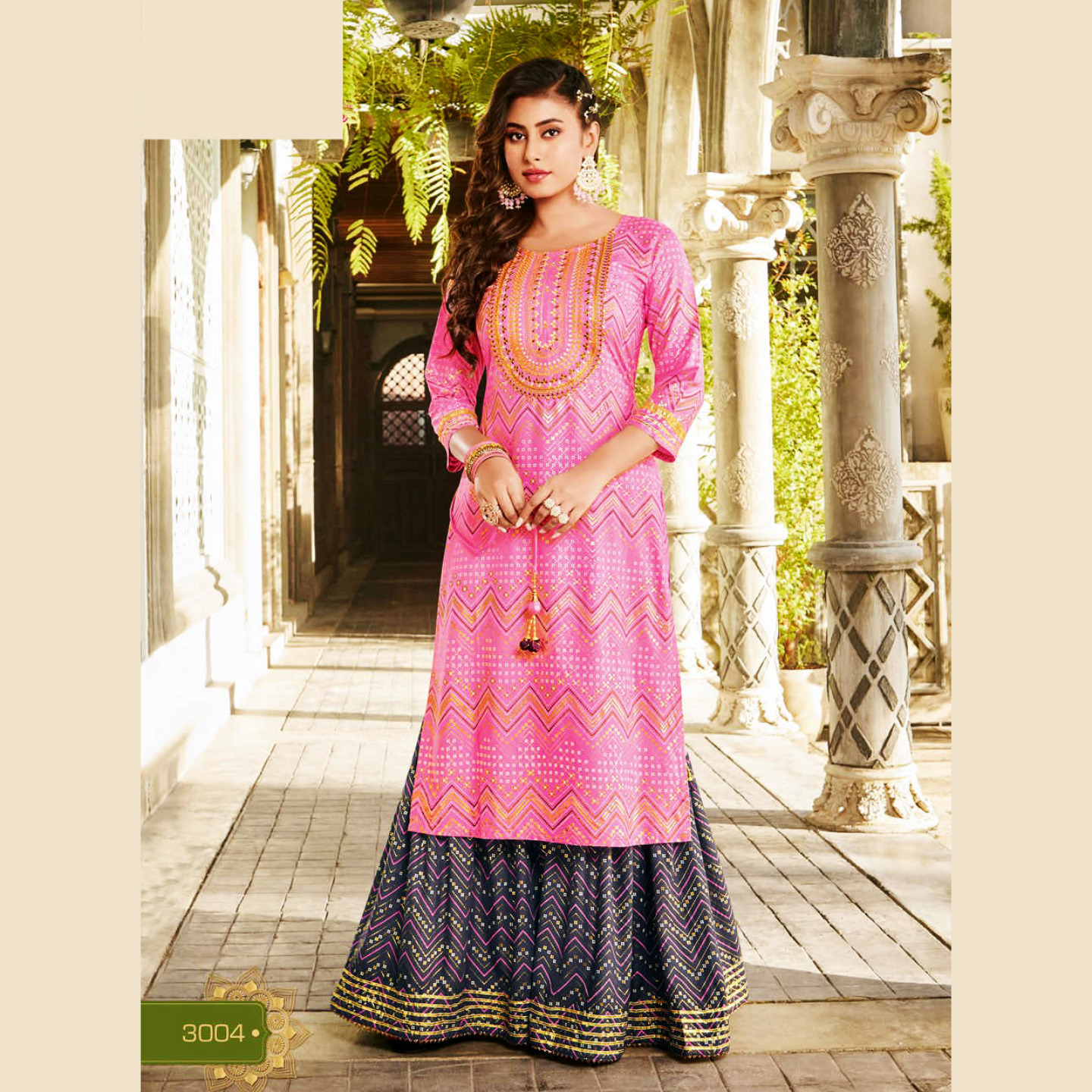 Liva Fashion Women Dark Sea Blue with Yellow Printed Kurta with Flared Plazzos Set