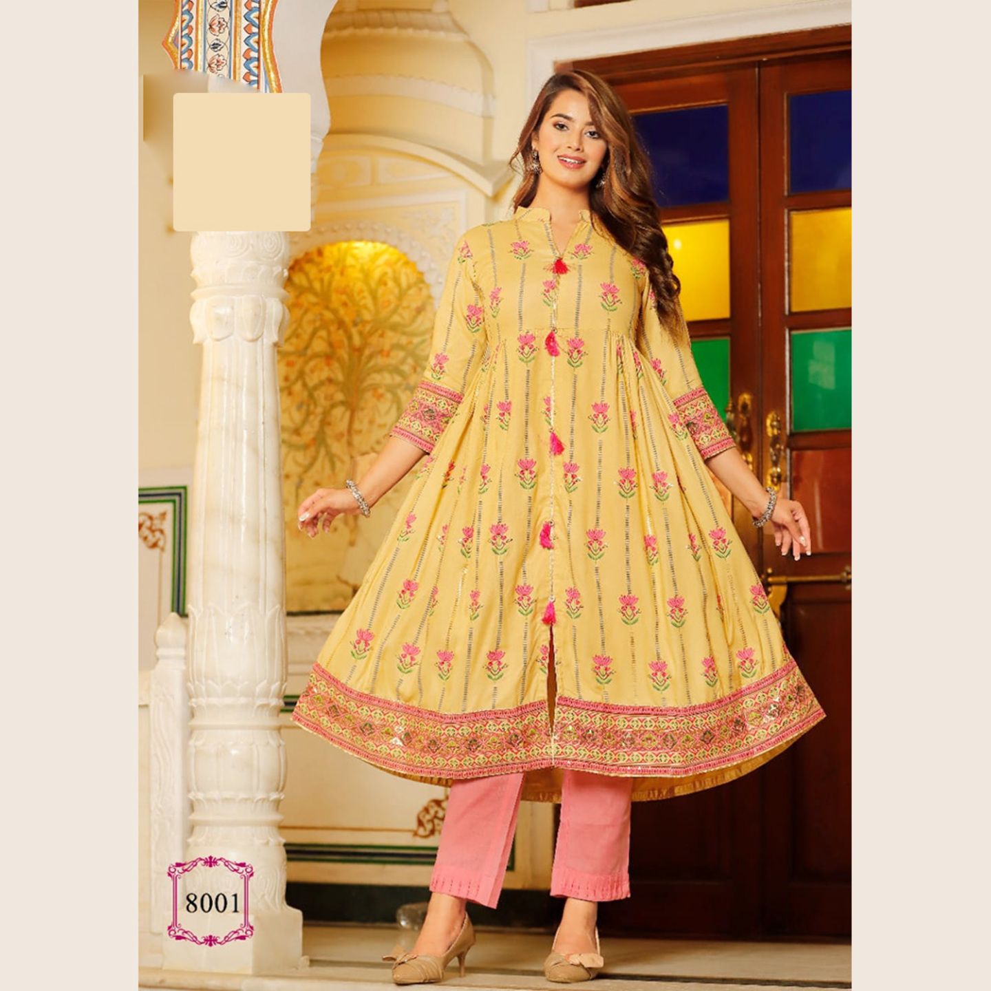 Liva Fashion Women Butterscotch & Pink Color Front Slit Anarkali Kurti