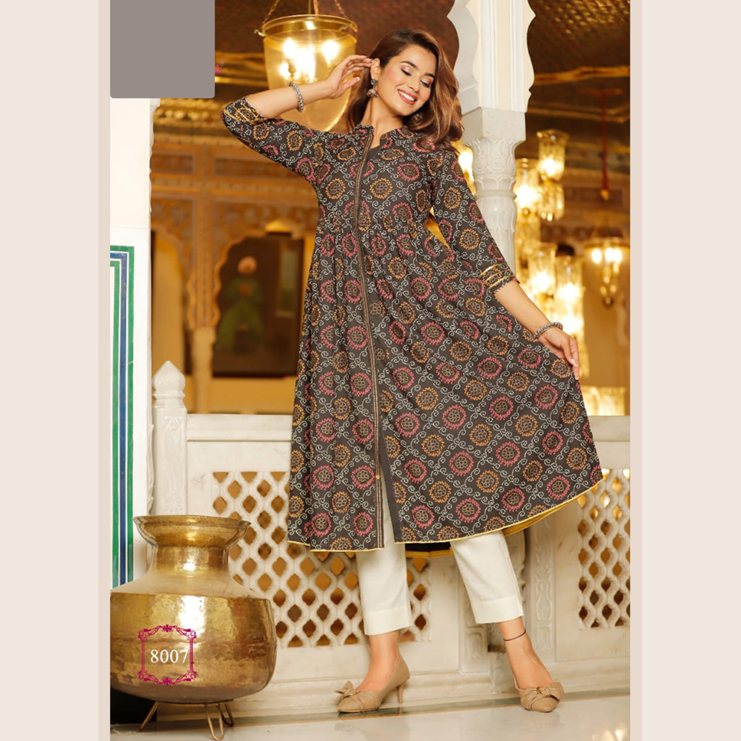 Liva Fashion Women Dark Grey Bandhani Printe Long Midi Style Kurti
