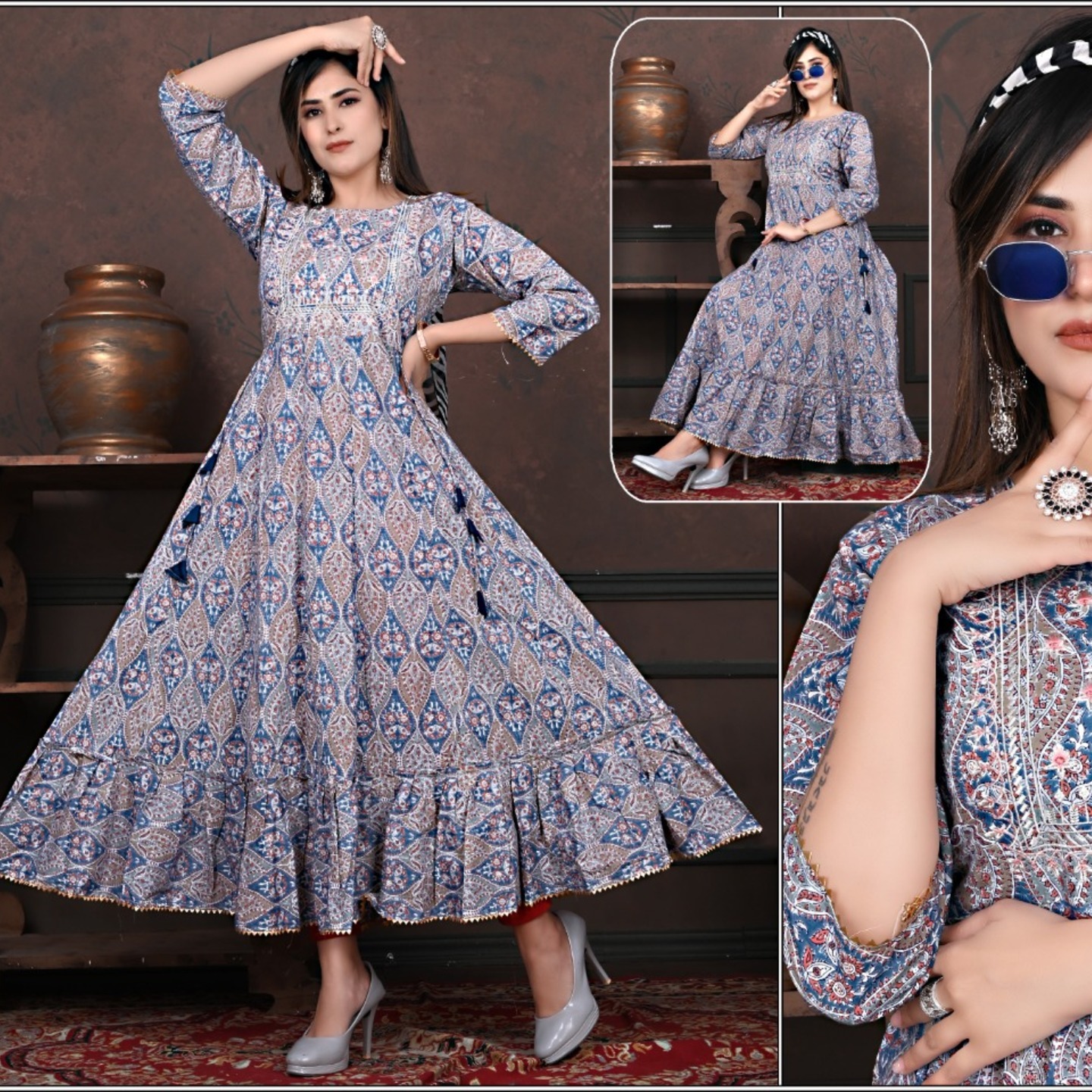 Women Printed Pure Cambric Cotton Anarkali Kurti