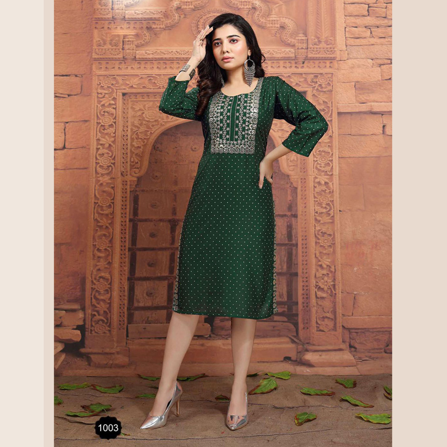 Talk By Fashion Women Bottle Green Color Embroidered Straight Kurti