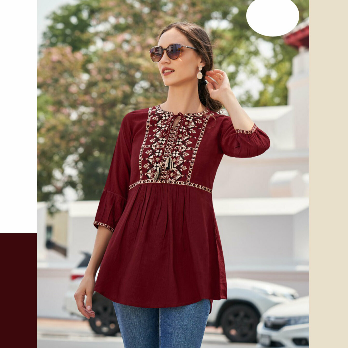 TALK BY Fashion Women Stylish Casual Top Dark  Cherry Color