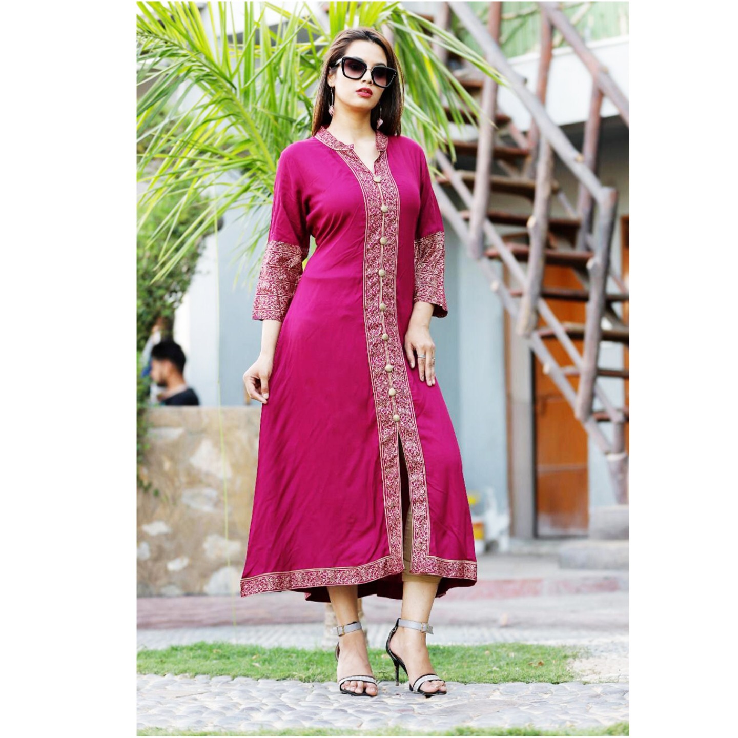 Talk By Fashion Gold Printed Women Ethnic Kurta Dress