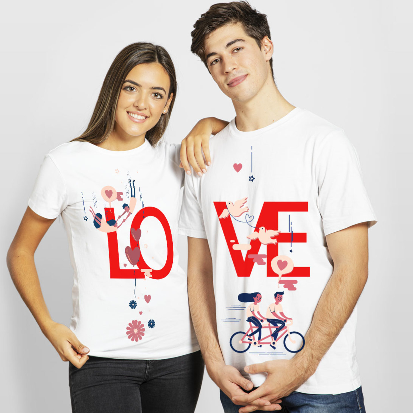 Talk By Fashion LOVE FUN Couple T shirt White