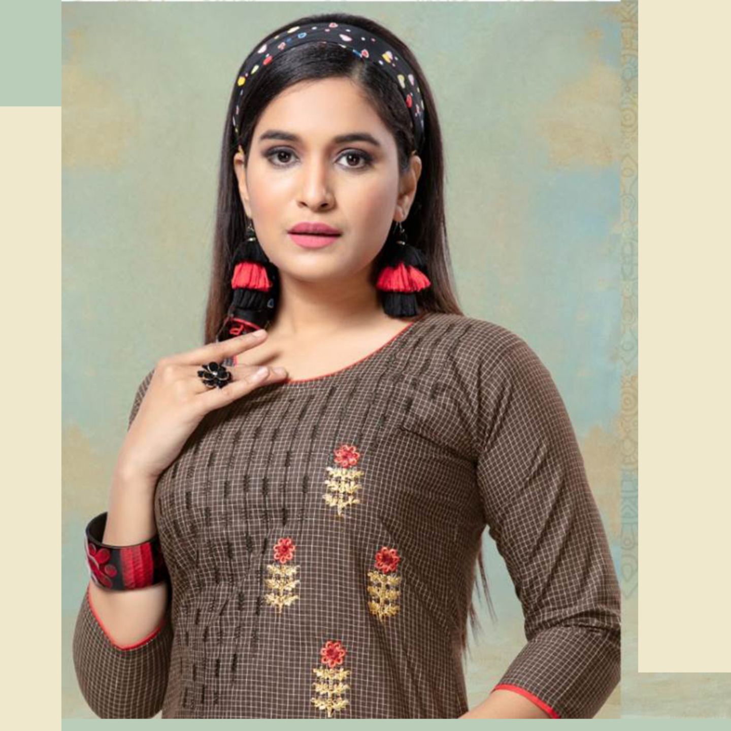 Talk By Fashion Women Soft Cotton Embroidered Kurti with mask Dark Choco