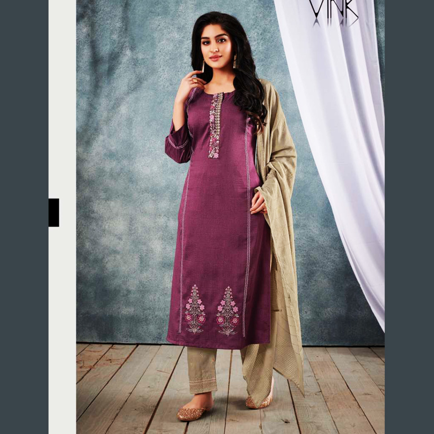 VNK Women Embroidered Silk Kurta with Pants & Dupatta