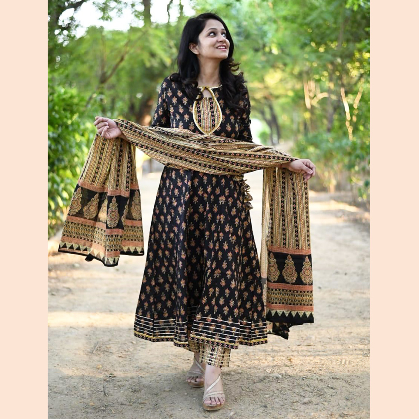 Talk By Fashion Women Printed Jaipuri Anarkali Kurta with Pants & Dupatta