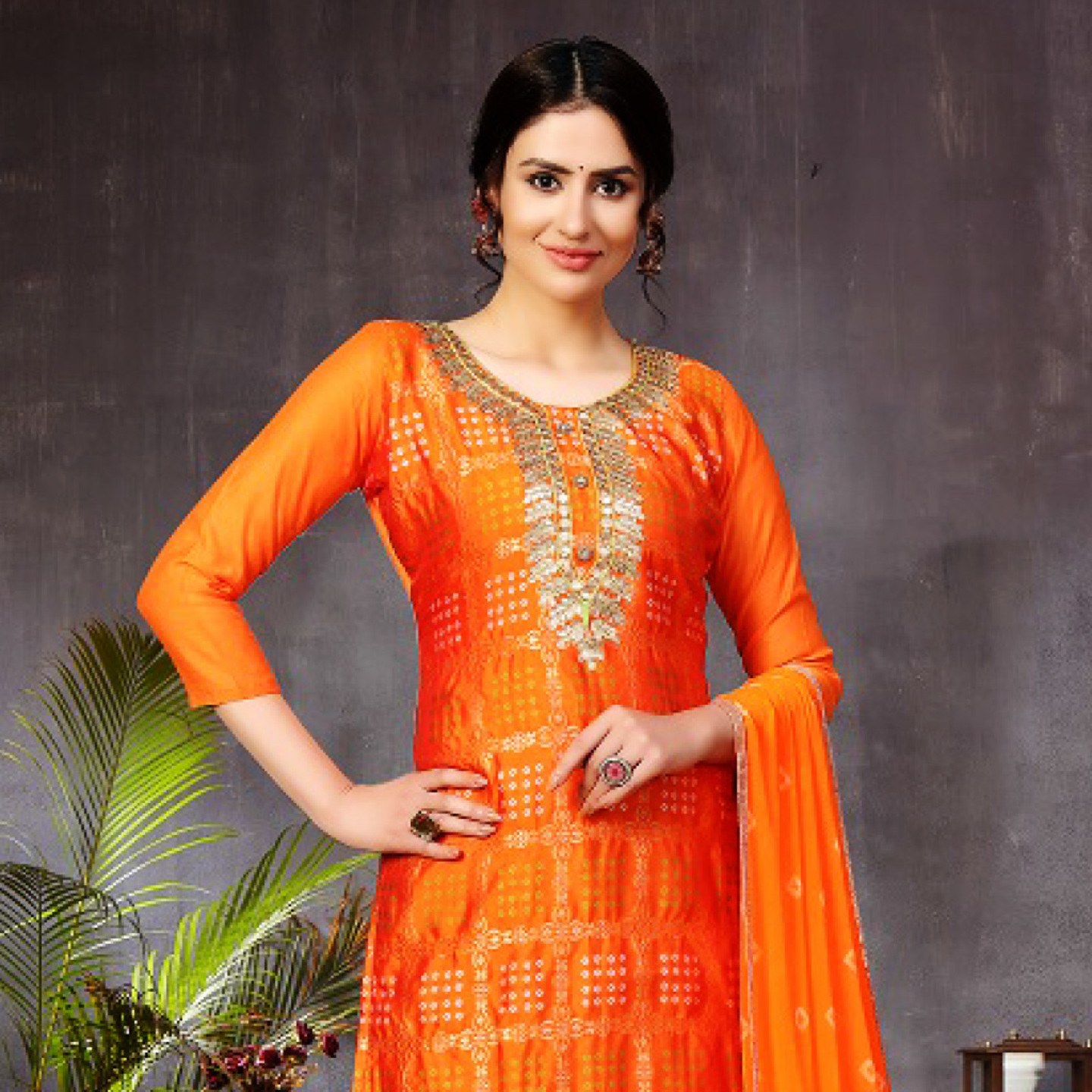 Talk By Fashion Women Orange Color Banarasi Jacquard Silk Unstitched Dress Material