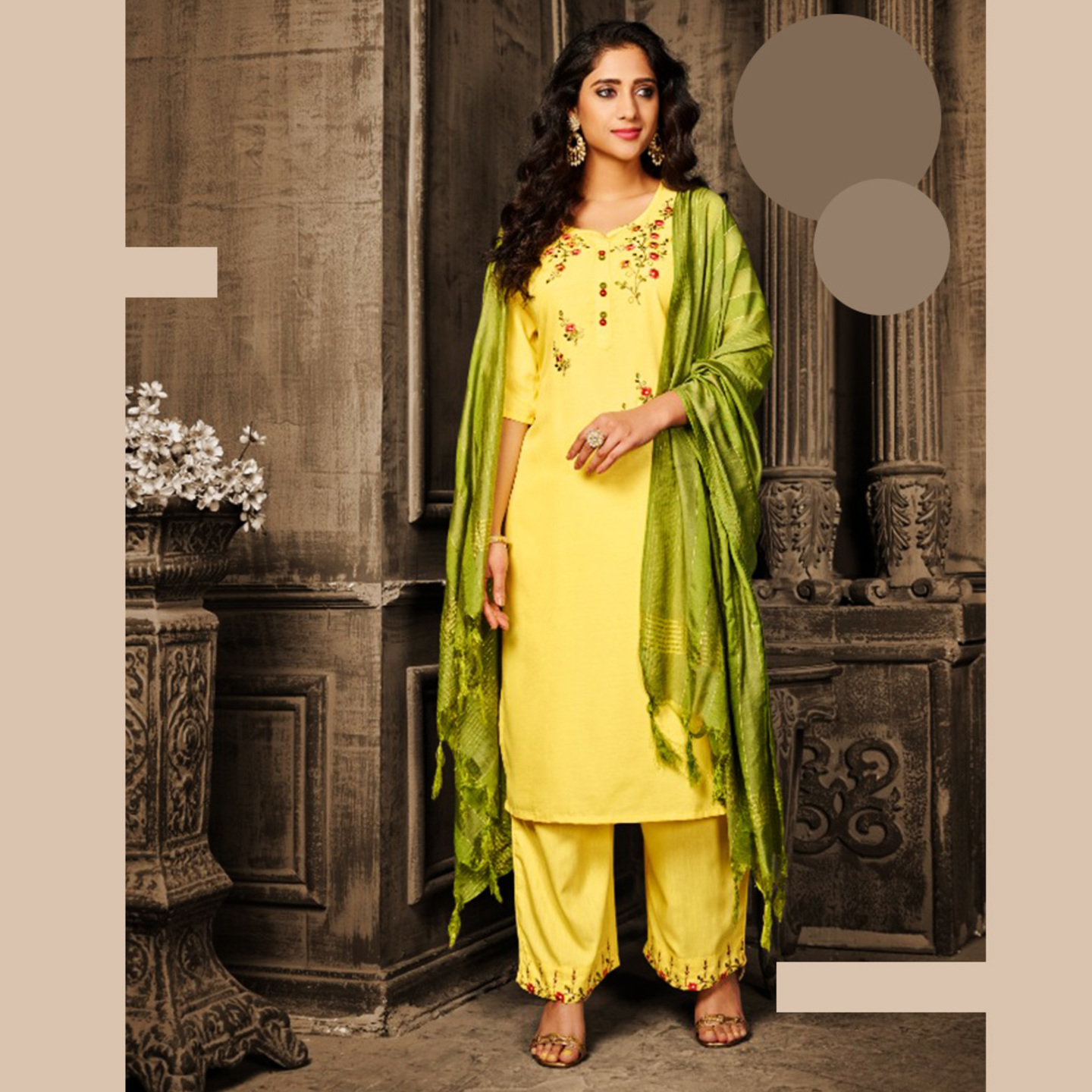 Talk By Fashion Women Light Yellow Kurta Palazzo with Dupatta Set