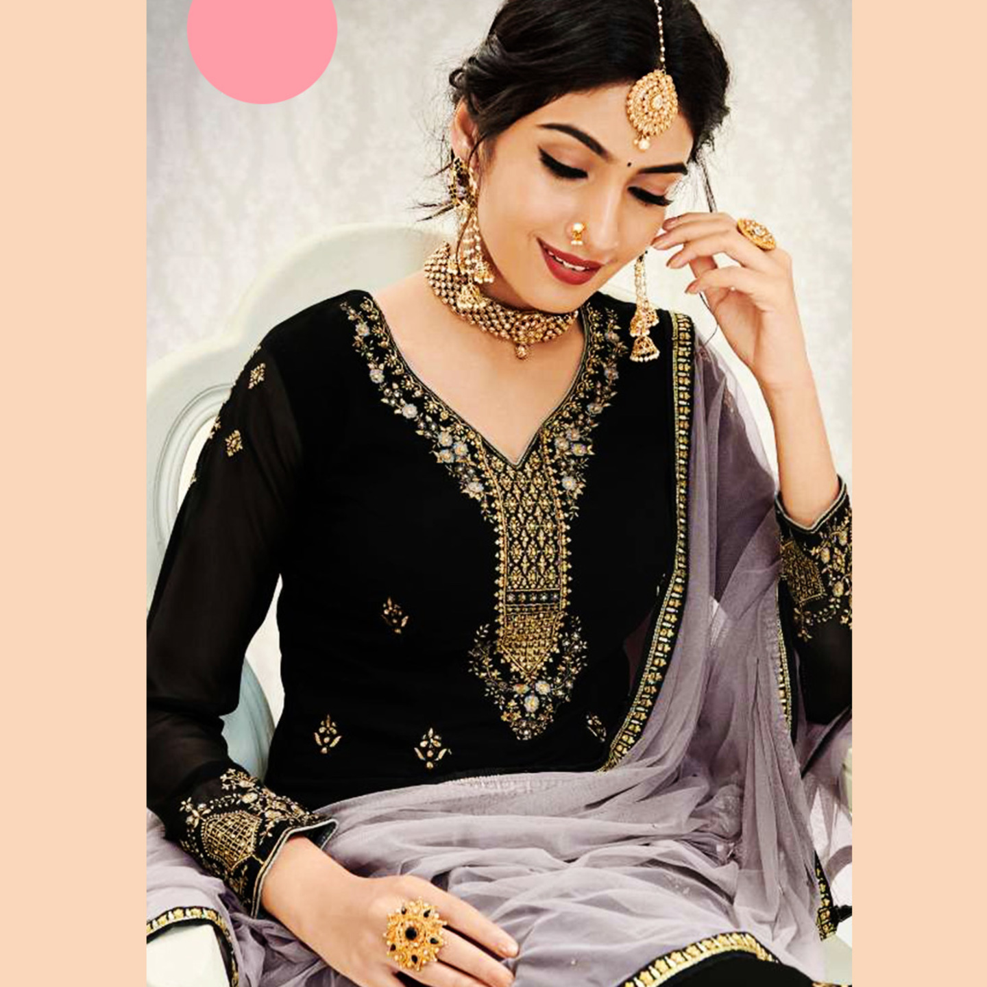 Talk By Fashion Women Black Embroidered Kurta with Palazzo & Dupatta